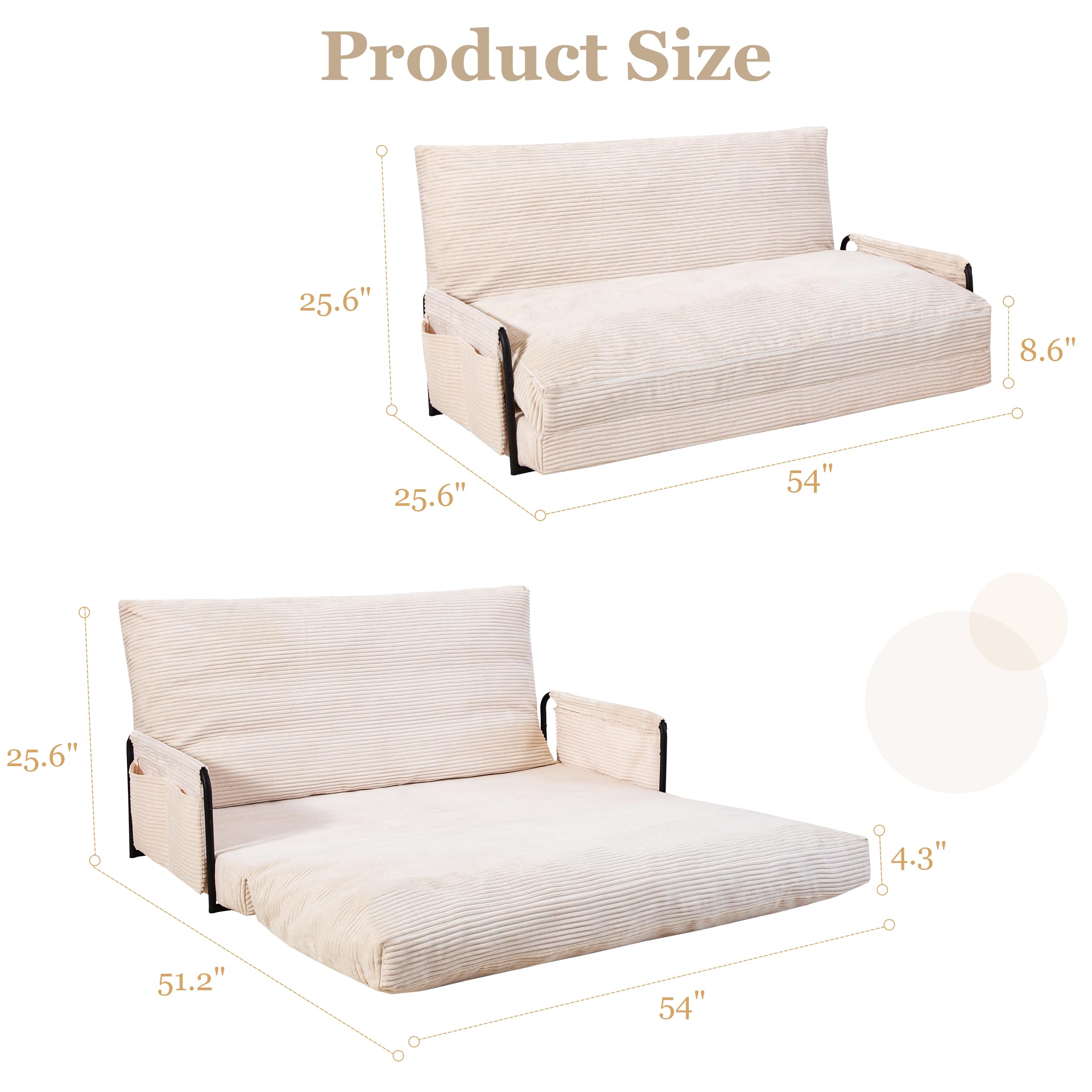 Lazy Floor Sofa Convertible Bean Bag Sofa Bed Couch, 5-Position Foldable Sleeper Chair with Armrest, Ideal for Reading & Gaming