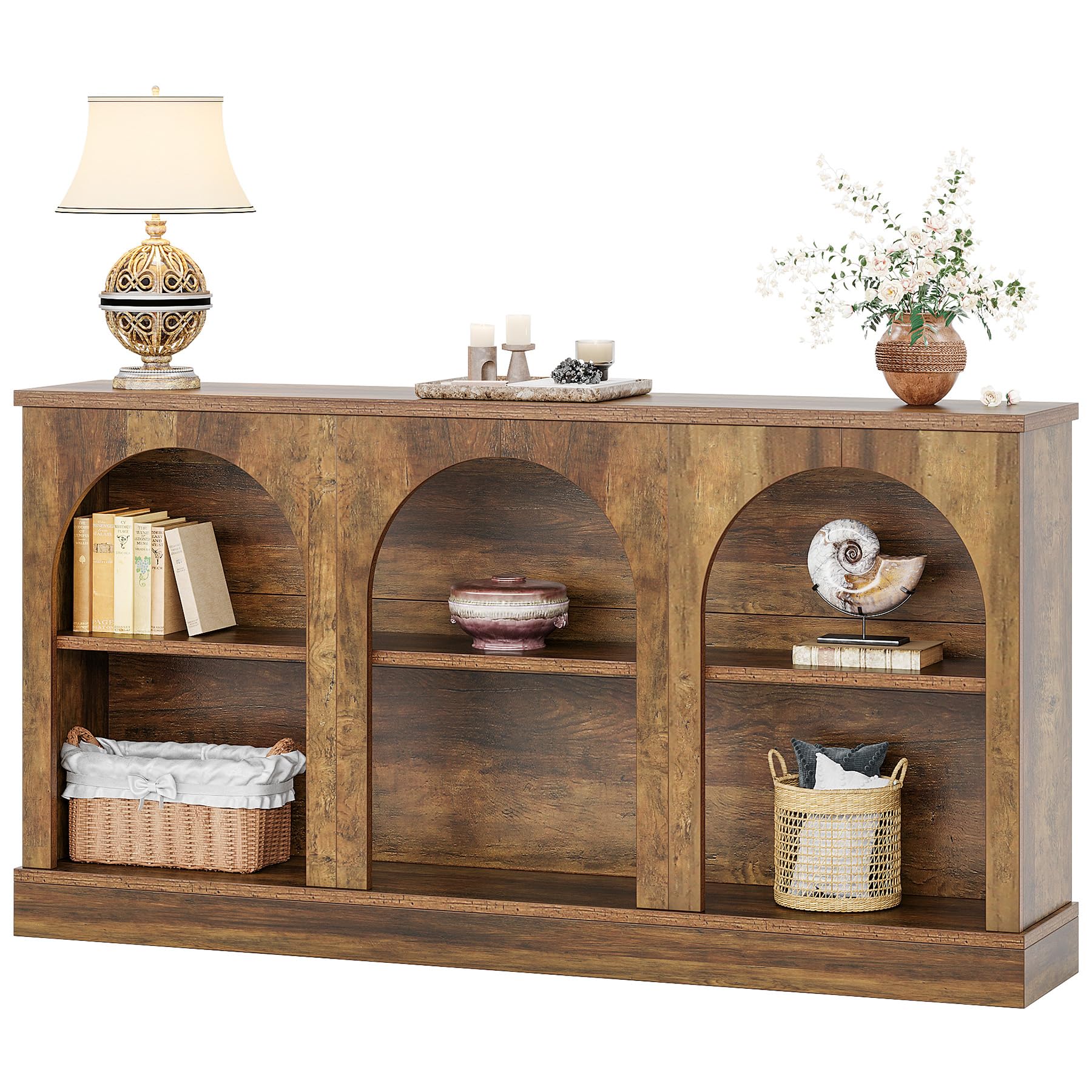 TV Consoles for Living Room, Television Stand for 55/60/65 Inch TV, Farmhouse Media Entertainment Center Stand with Storage Cabinets, Rustic Brown
