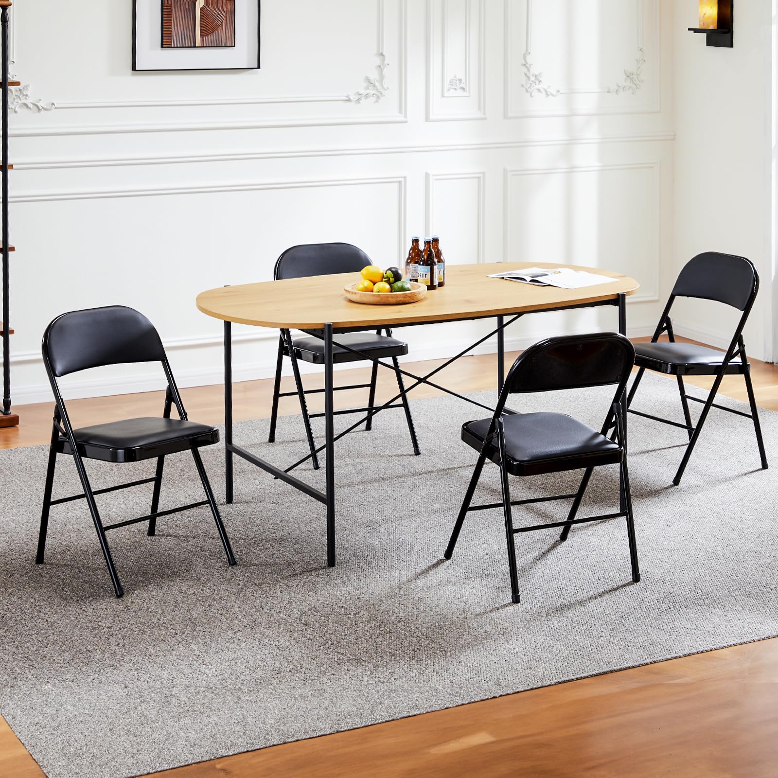 Folding Chair 12 Pack, Leather Padded Folding Chairs, Sturdy Metal Foldable Chairs, Easy to Use and Store, Outdoor and Indoor, for Home, Office, Party, Comfy