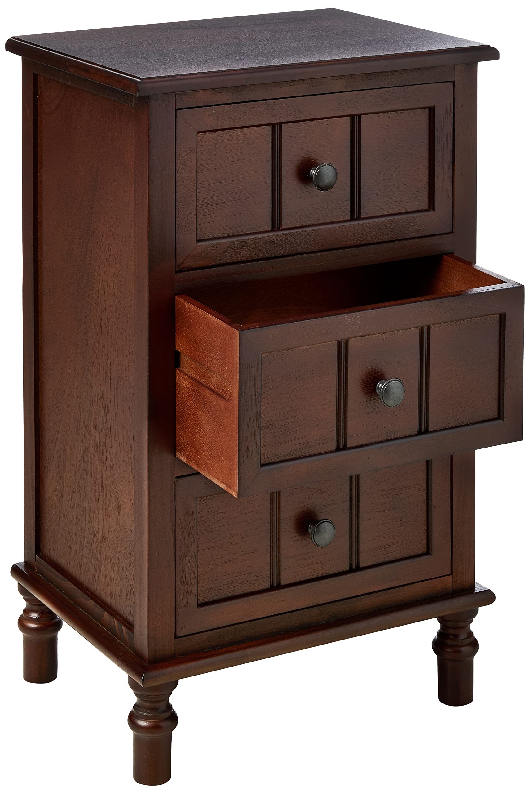 Simplify Three Drawer Wood Accent Cabinet Side Table, 11.8 in x 15.75 in x 26 in, Walnut