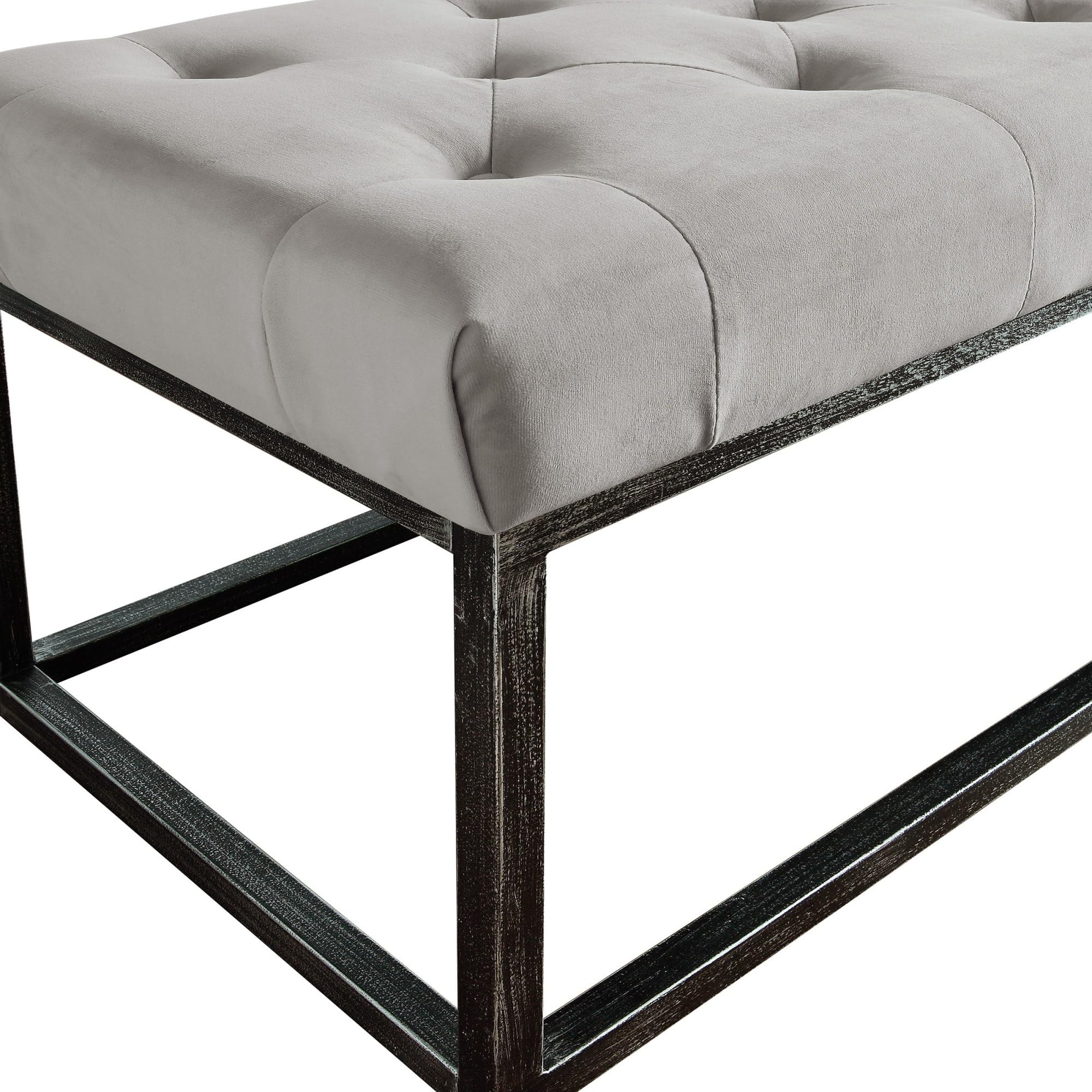 Danes Tufted Bench with Iron Legs, Modern Bench for Bedroom or Living Room, Long Rectangular Shape Padded Upholstery, Pearl Gray
