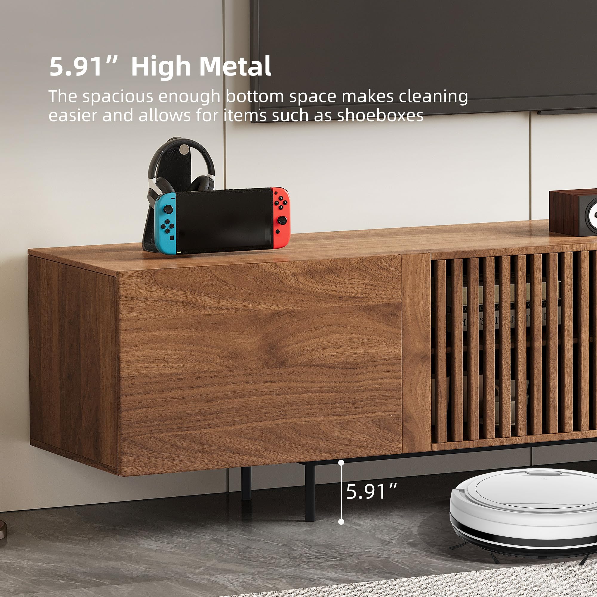 Modern Walnut TV Console for 70 Inch Screen – 70.87” Media Unit with Grille Doors and Drawers for Living Room & Bedroom