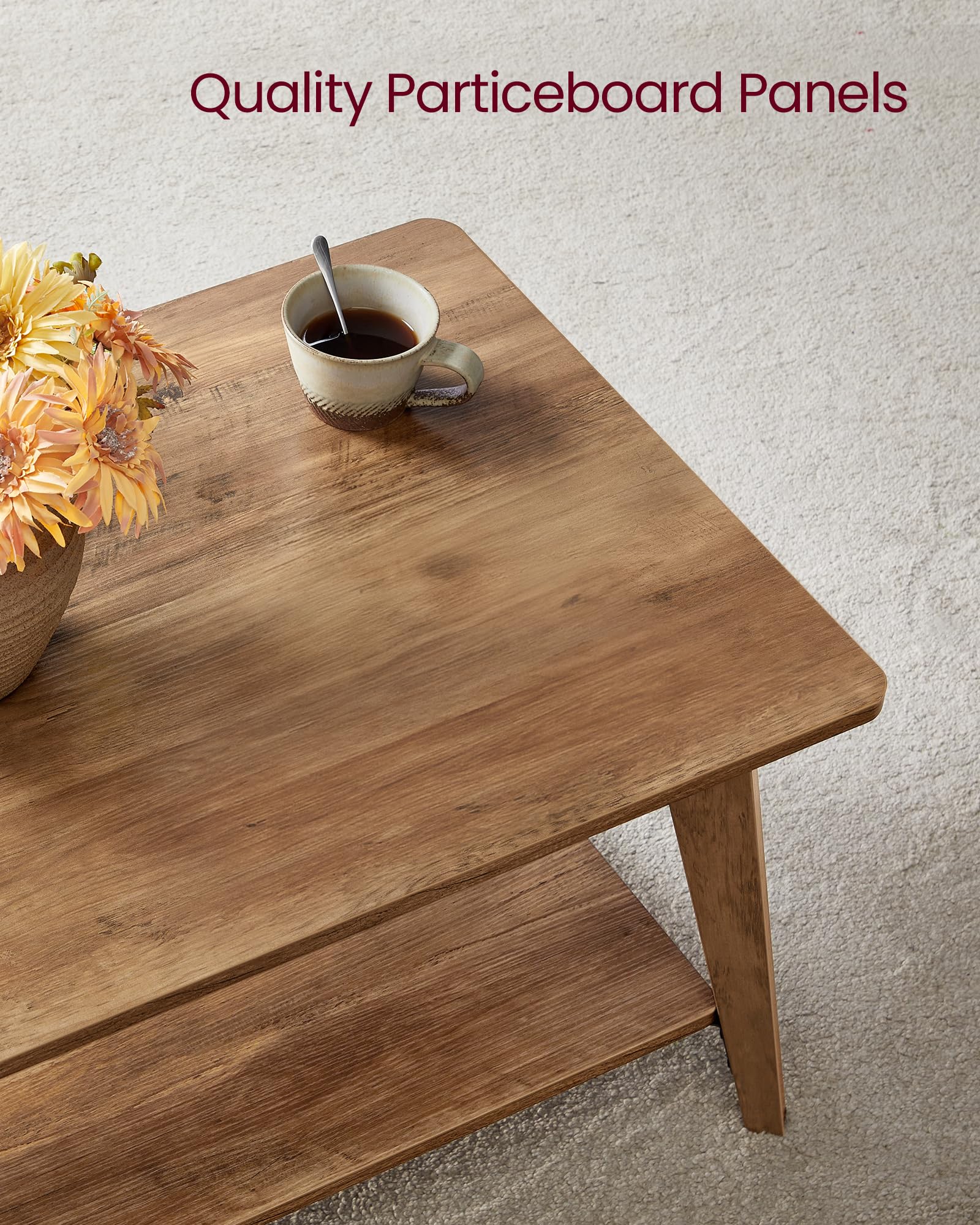Tier Coffee Table with Storage, Rounded Corners, Easy Assembly, 21.7"x39.4", Center Table for Living Room, Honey Brown