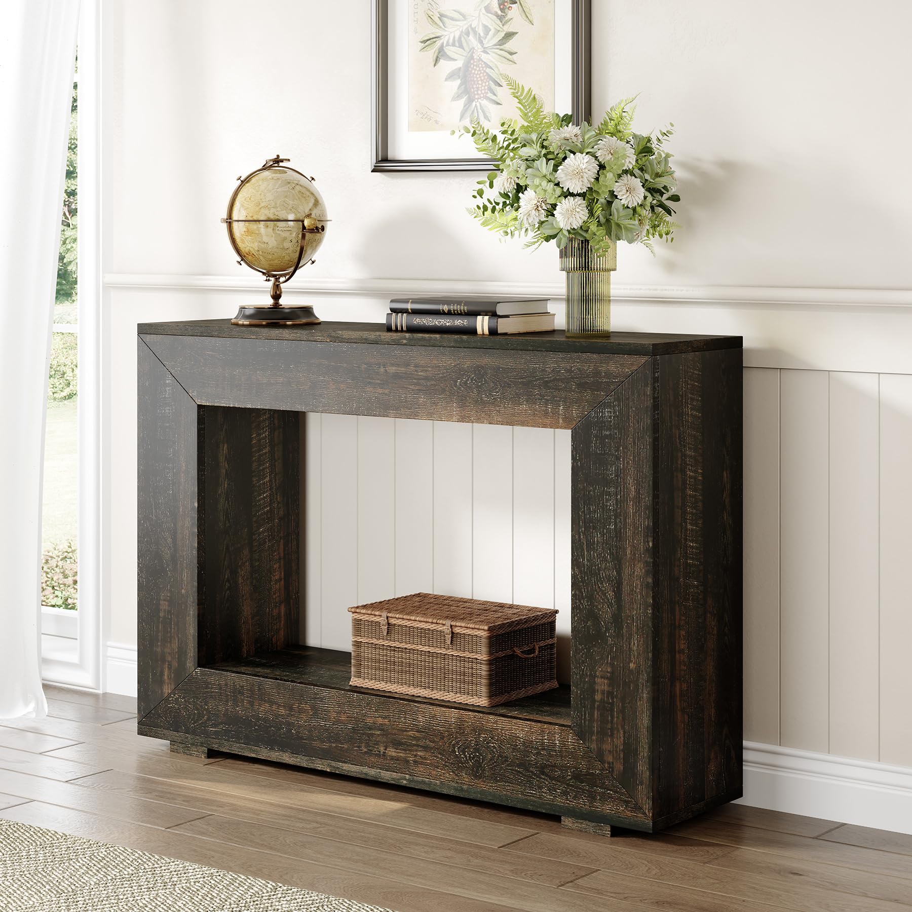 47 Inches Console Table, Sofa Table with Storage, Modern Entryway Table for Hallway, Narrow Long Sofa Entryway Table for Living Room, Black