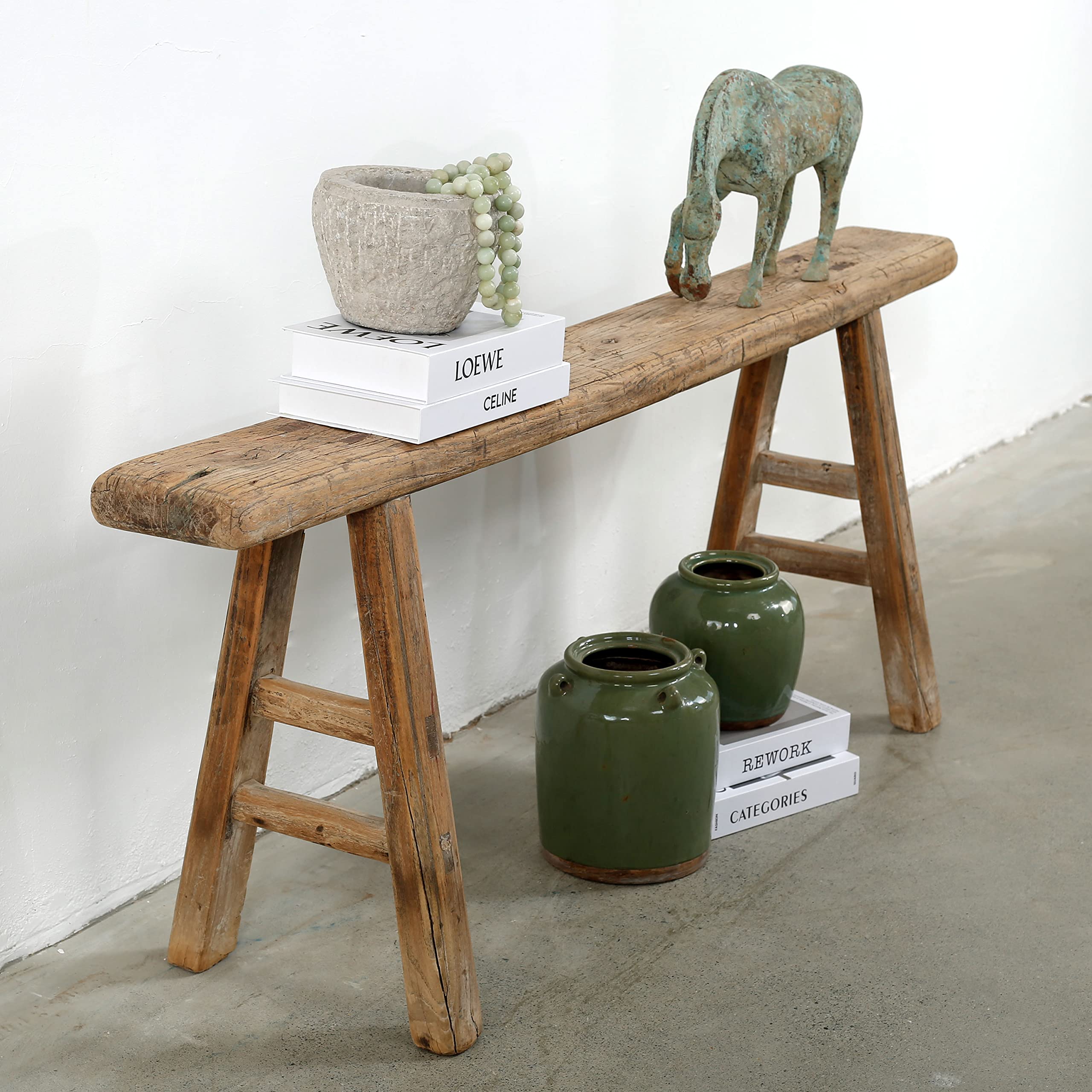 Handmade Wooden Bench, Vintage Noodle Bench for Living Room, Kitchen, or Entryway, Weathered Natural Wood Finish