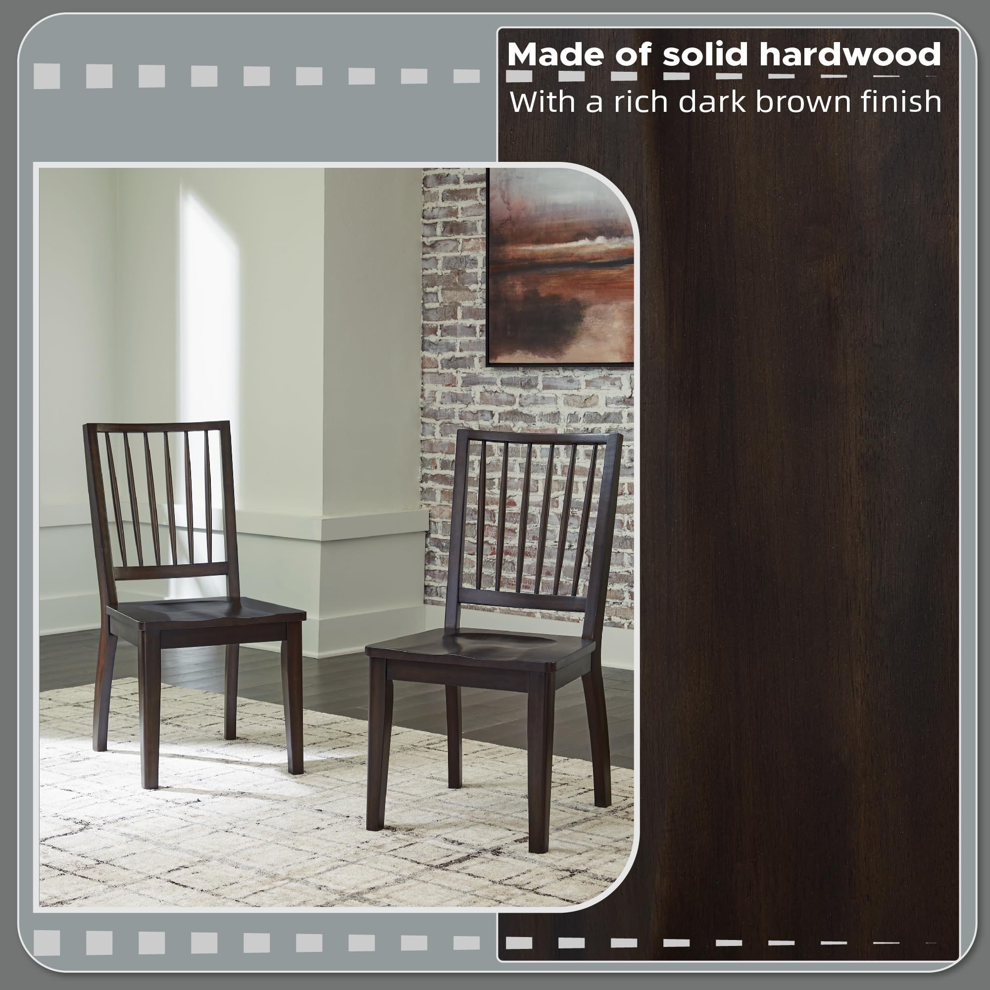 Casual Solid Wood Armless Dining Chair with Contoured Seat, Set of 2, Dark Brown