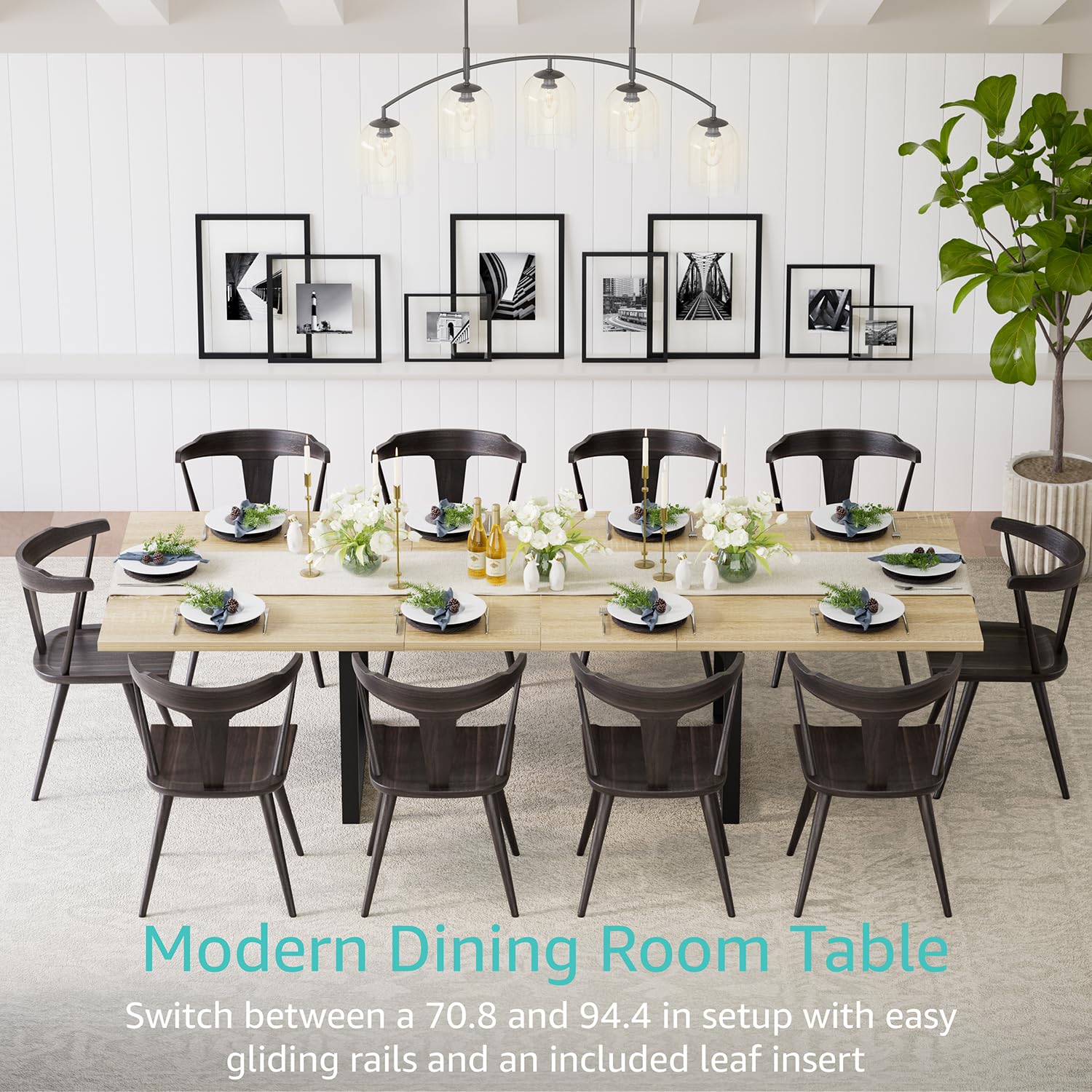 Large Dining Table for 8 - to 10 Person 94I n Long Expandable Dinning Kitchen Room Tables for 6 or 8-10 People Seater Extendable