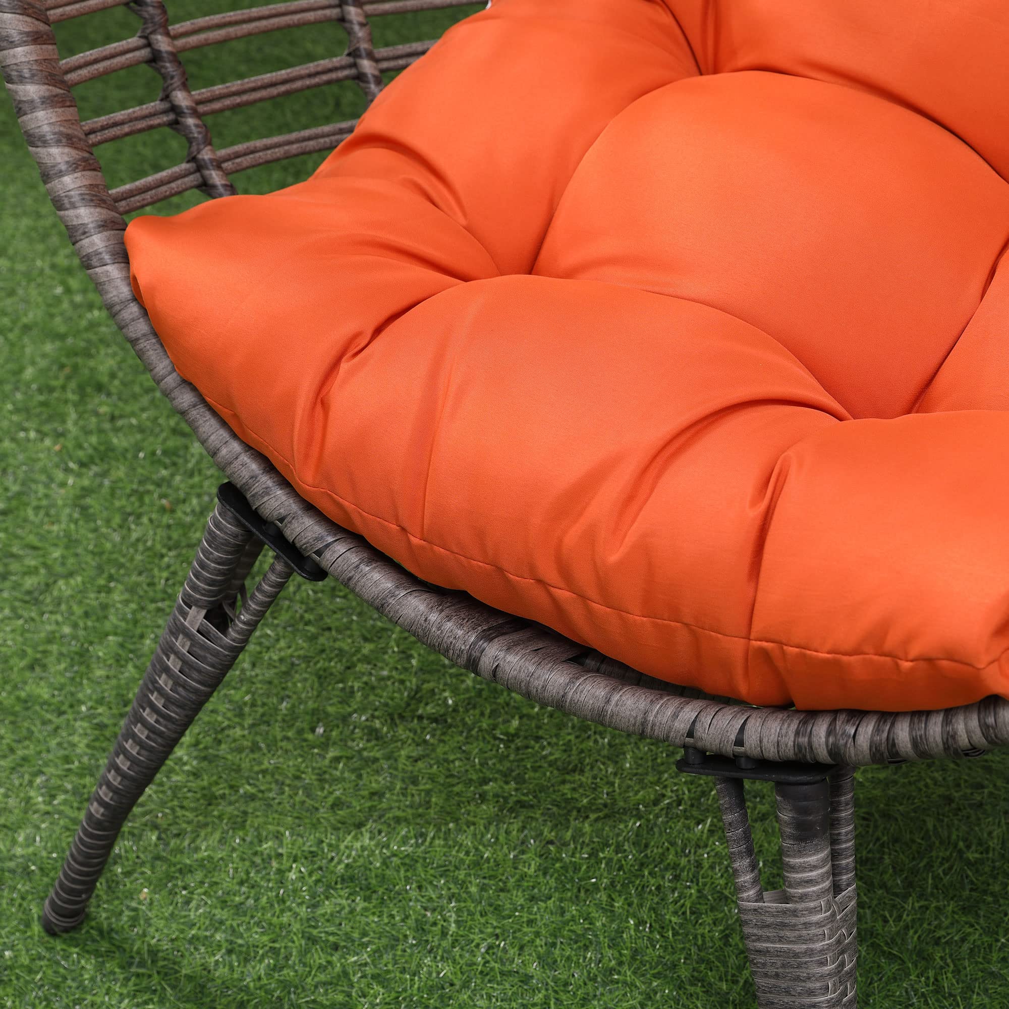 Patio Wicker Egg Chair with Soft Cushion, Teardrop Cuddle Seat, Indoor/Outdoor Rattan Chair with Adjustable Feet Pads, Orange
