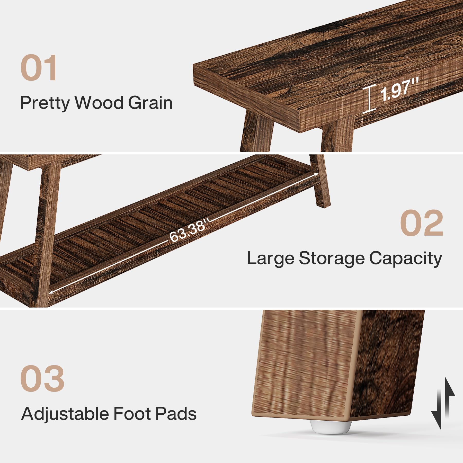 70.86-Inch Console Table for Entyrway, Farmhouse 2-Tier Entry Entrance Table, Narrow Long Sofa Table Behind Couch, Rustic Brown