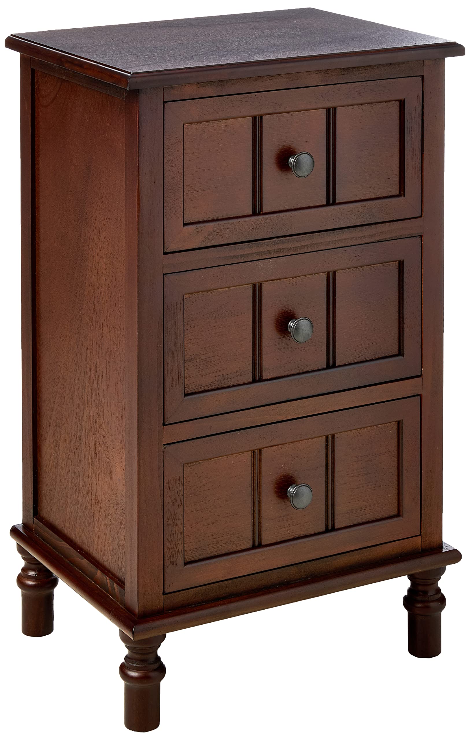 Simplify Three Drawer Wood Accent Cabinet Side Table, 11.8 in x 15.75 in x 26 in, Walnut