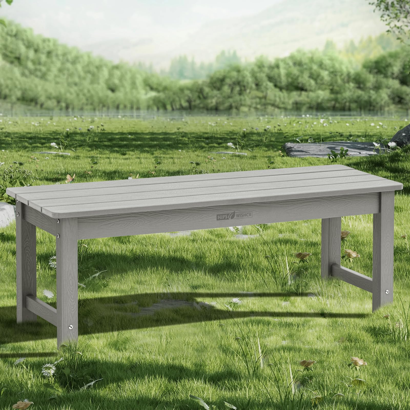 Outdoor Bench, 2-Person Backless Poly Lumber Bench, Weatherproof & Fade-Resistant, Perfect for Garden, Porch, Patio, Park, Grey
