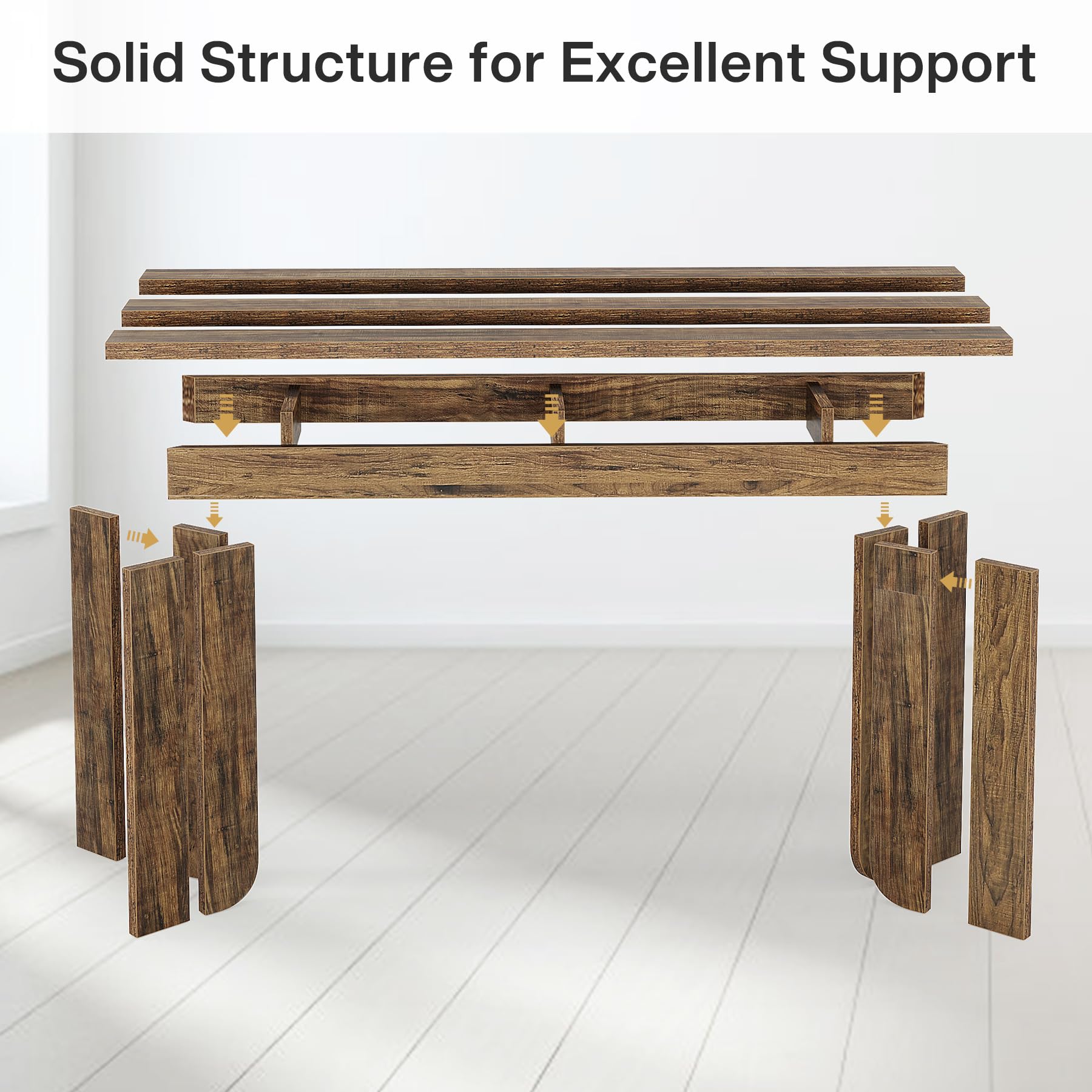 70.9" Farmhouse Console Table, Extra Long Wood Sofa Table with Widened Top & Double Pedestal Base for Living Room, Hallway, Foyer, Rustic Brown