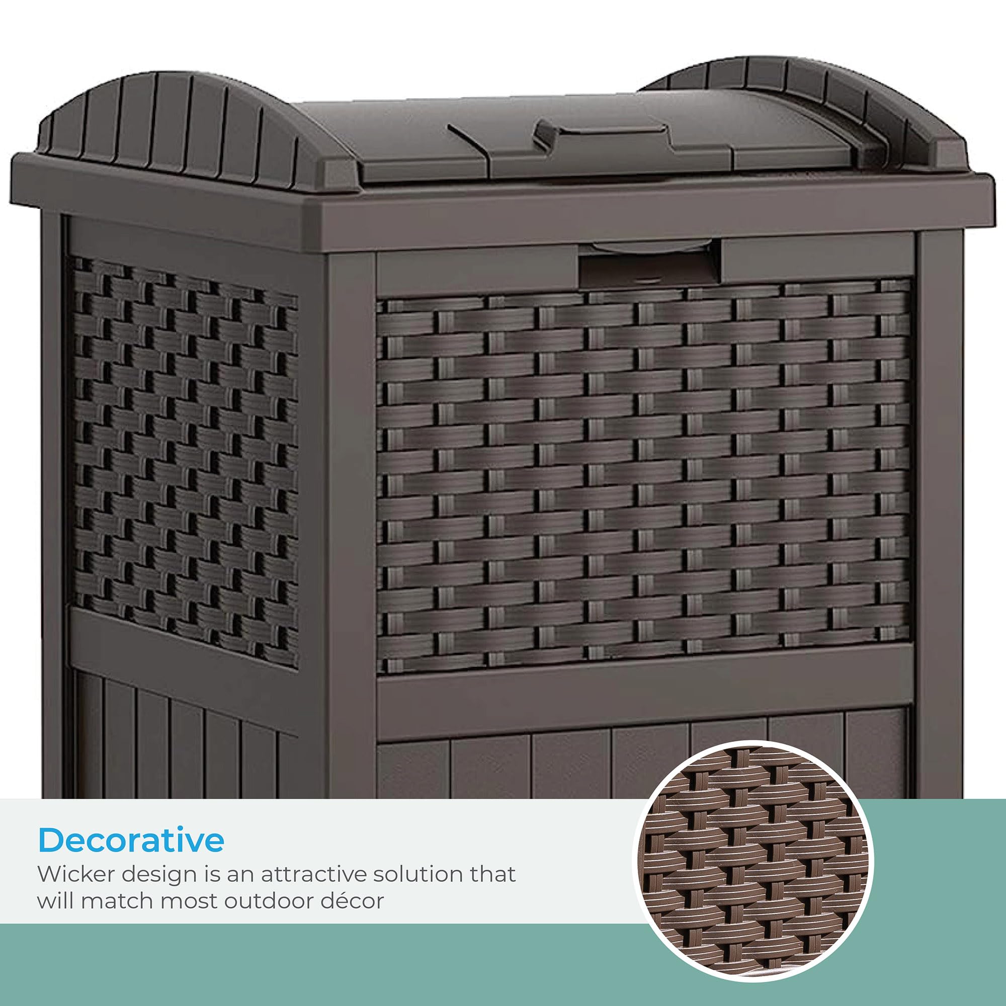 33 Gallon Commercial Outdoor Trashcan Hideaway with Lid for 30 to 33 Gallon Trash Bags for Garage, Backyard, or Garden, Brown