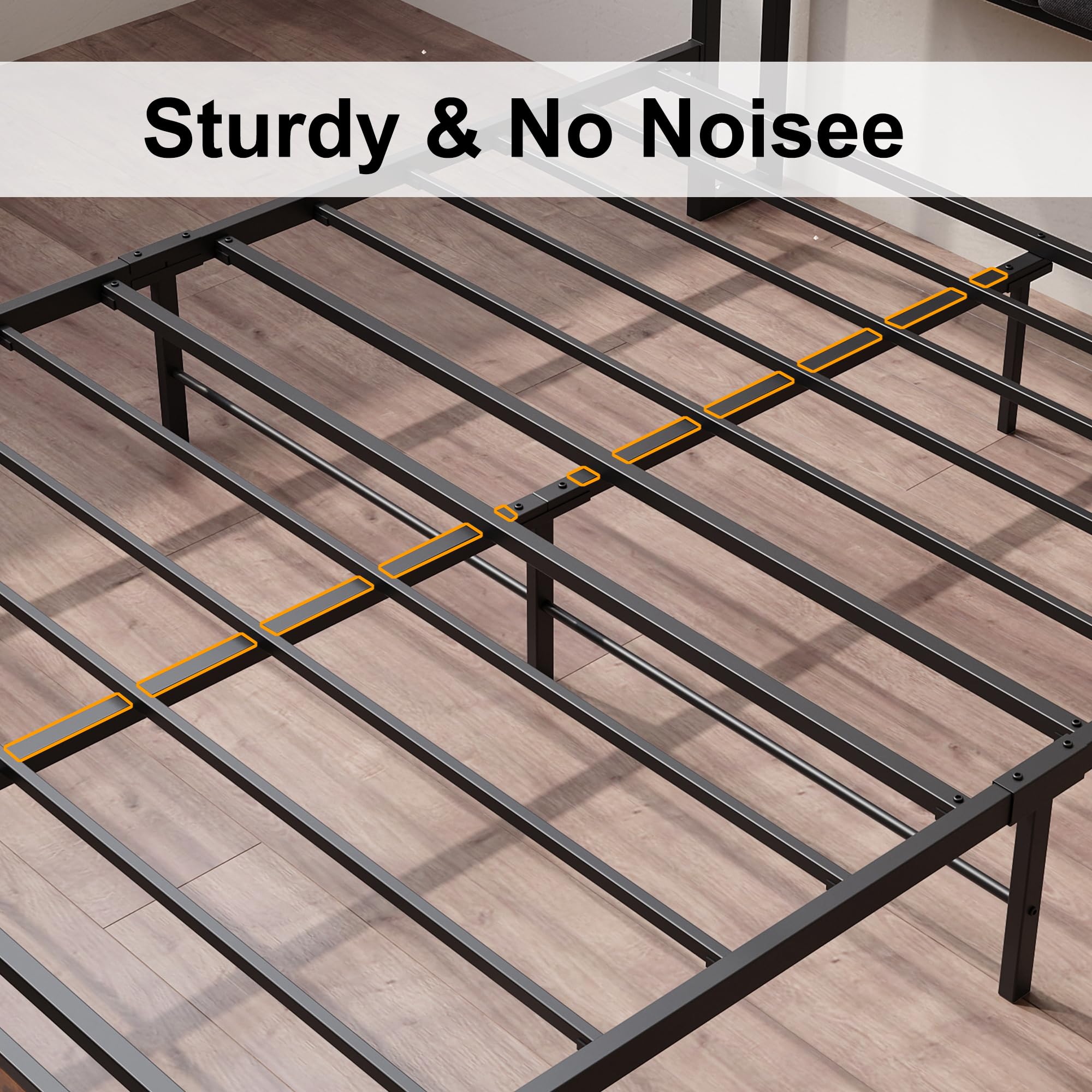 Queen Bed Frame, Storage Headboard with Charging Station, Solid and Stable, Noise Free, No Box Spring Needed, Easy Assembly