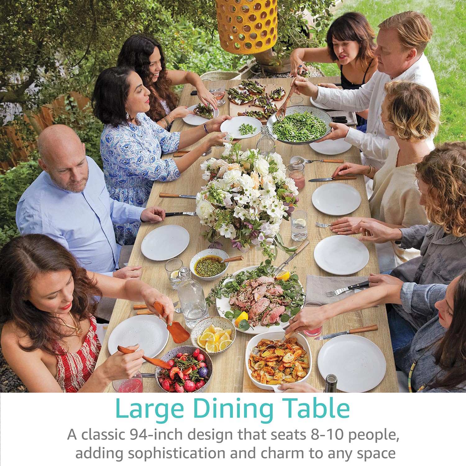 Large Dining Table for 8 - to 10 Person 94I n Long Expandable Dinning Kitchen Room Tables for 6 or 8-10 People Seater Extendable