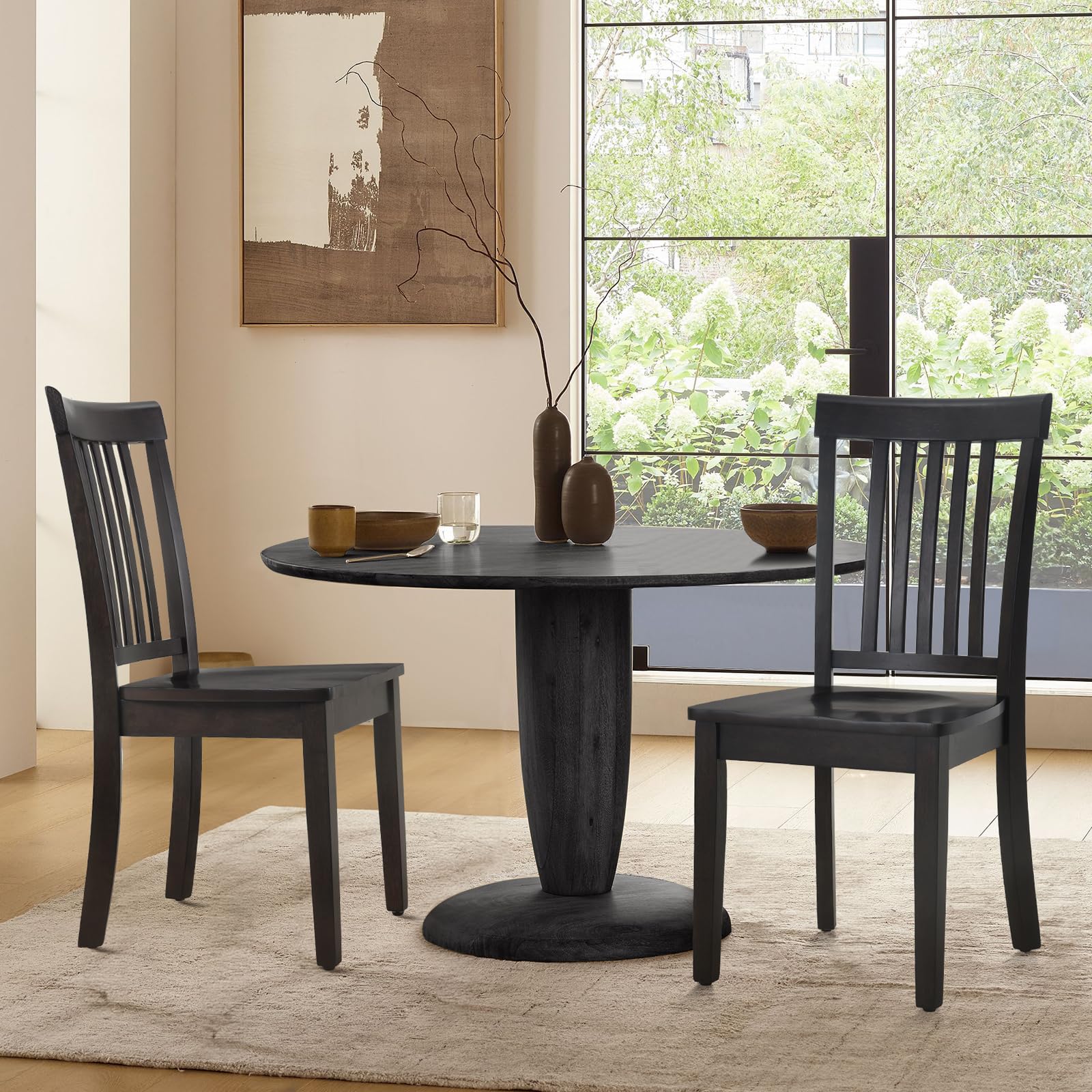 Wooden Dining Chairs Set of 6, Spindle High Back Windsor Kitchen Side Chair, Farmhouse Dining Chairs for Kitchen and Dining Room, Dark Brown