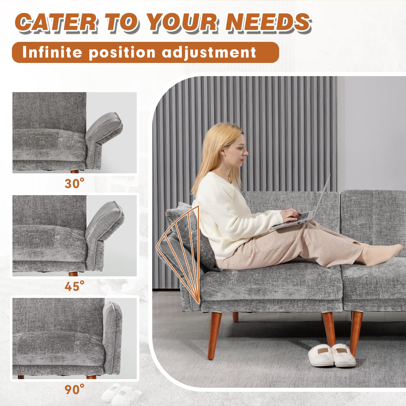 60.2in Loveseat Modern Sofa with Chenille Fabric for Living Room Bedroom Office 20in Deapth(Grey, 2 Seat)