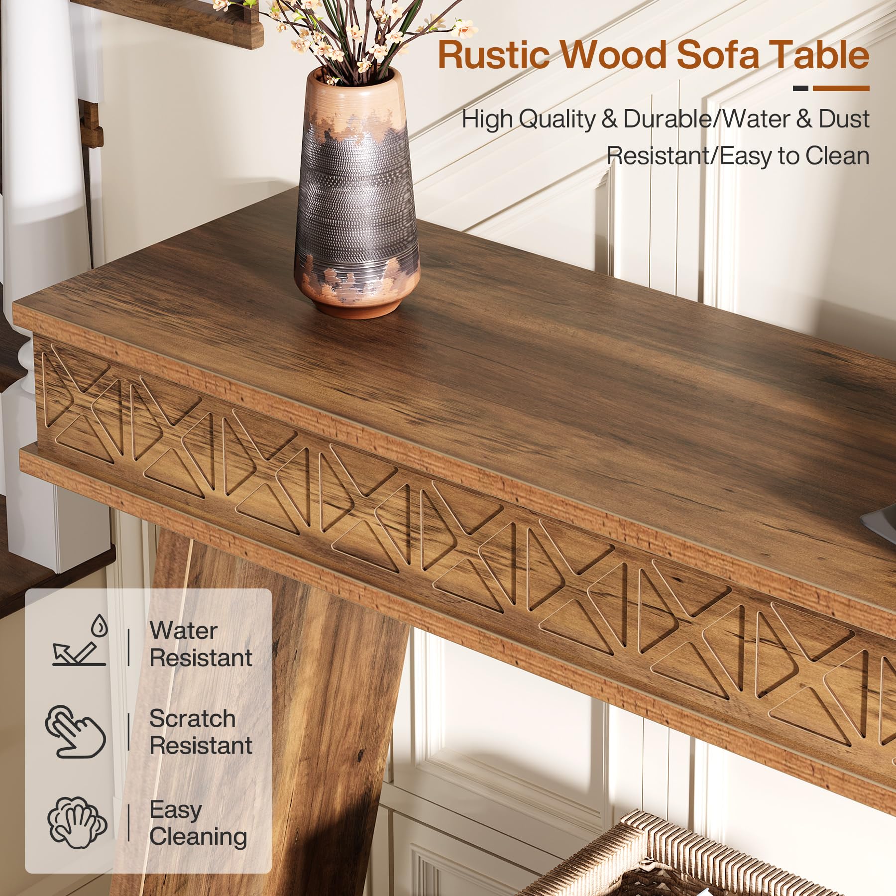 71" Farmhouse Console Table, Extra Long 2-Tier Entryway Table with Storage, Narrow Sofa Table for Living Room, Hallway, Foyer, Rustic Brown