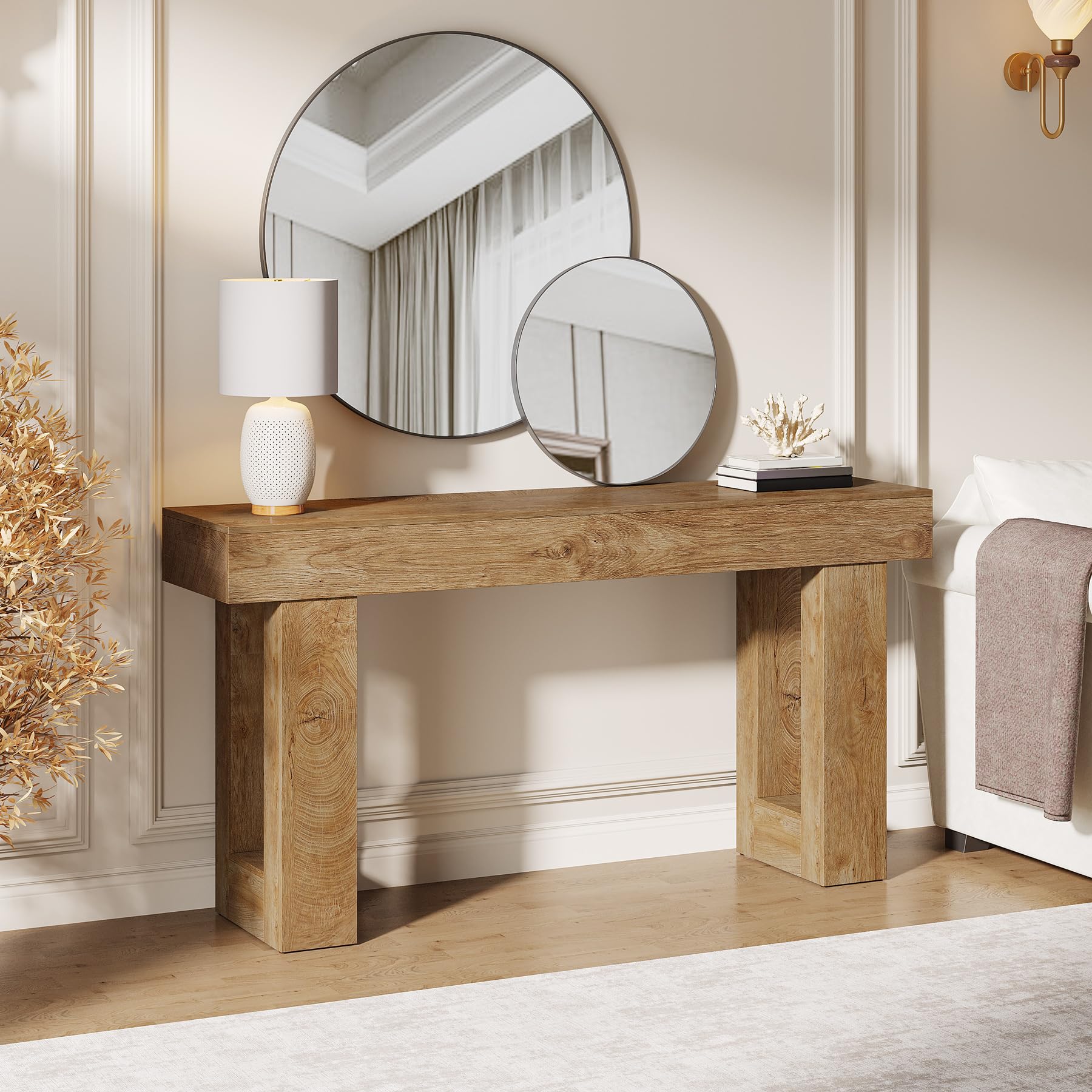 63-Inch Long Console Table, Wooden Rectangular Sofa Table Behind The Couch, Farmhouse Entryway Table for Entrance, Hallway, Living Room (Natural)