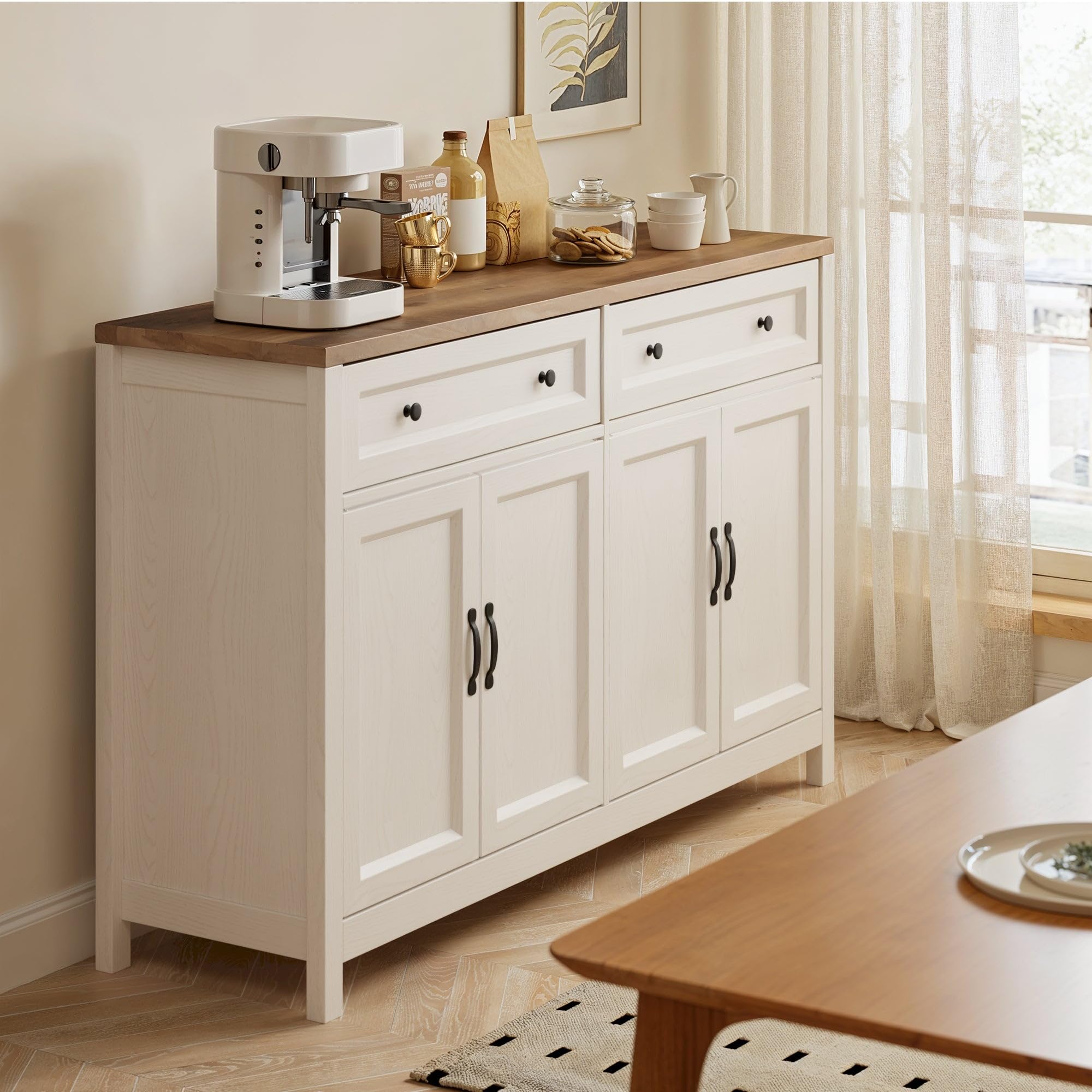 Farmhouse Kitchen Sideboard Buffet Cabinet with Storage, Wood Coffee Bar and Storage Sideboard with Drawers and Doors for Kitchen, Dining