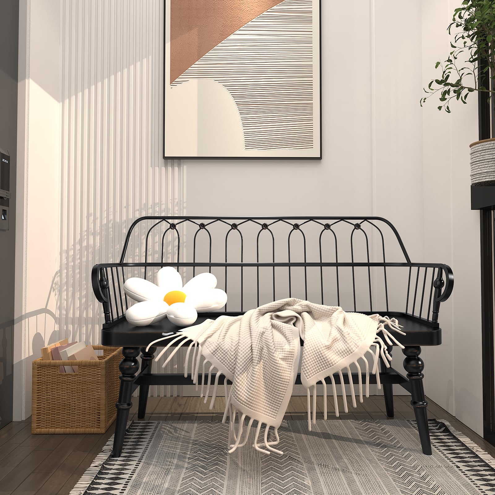Entryway Bench,Spindle Back Wooden Dinning Bench, Farmhouse Foyer Bench for Entryway, Living Room, Dinning Room, Mudroom