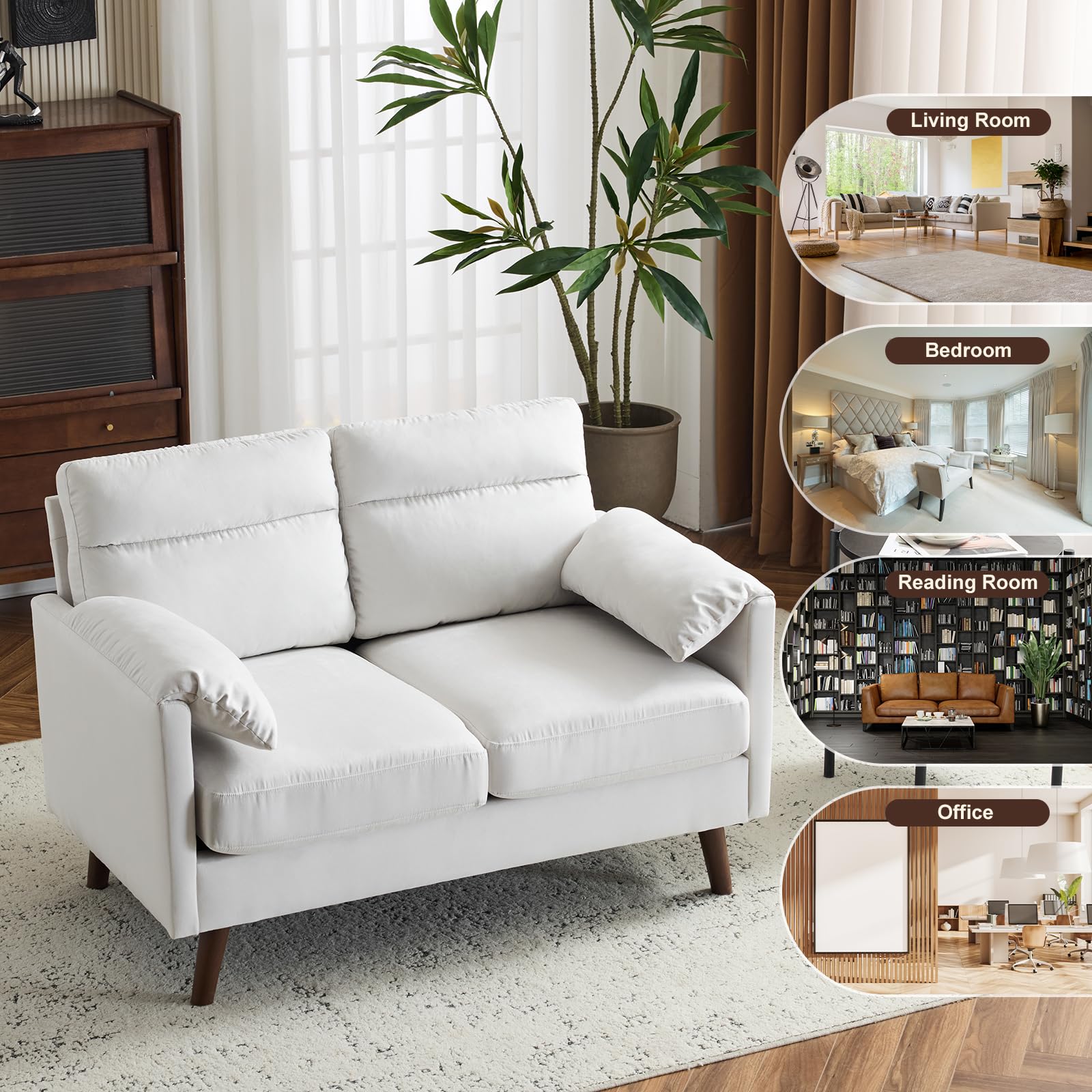 48.8" Mini Loveseat Sofa Couch, Small Suede Nap Upholstered Loveseat for Living Room, Apartment, Home Office, Comfy Beige Seating
