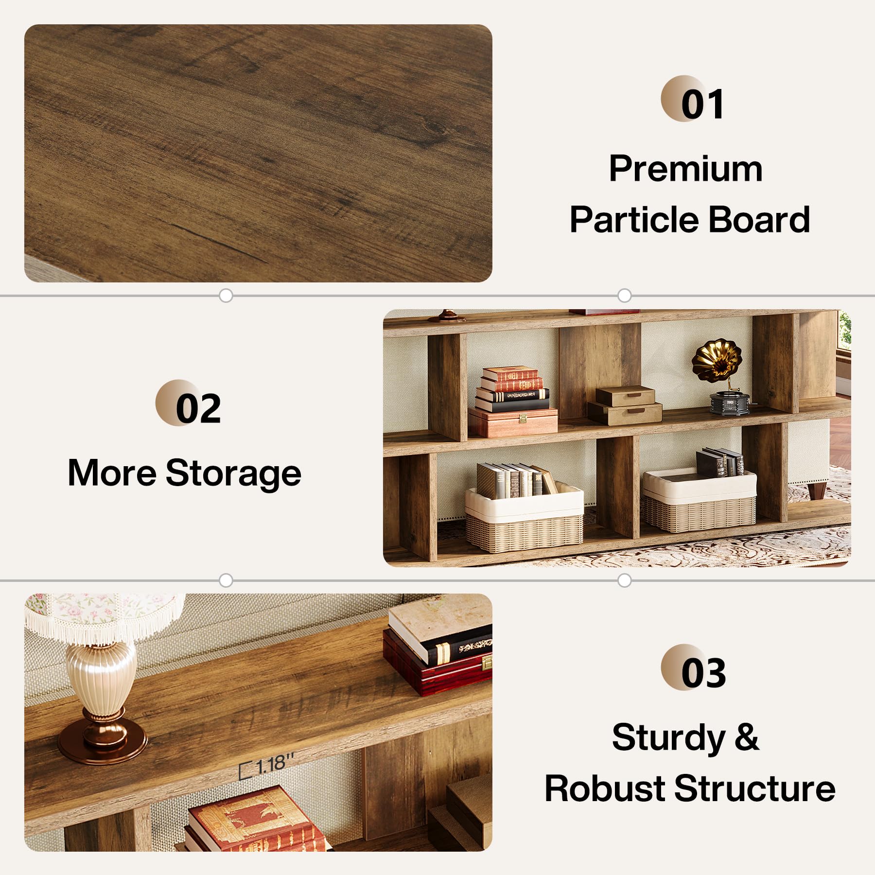 71 Inches Extra Long Sofa Table Behind Couch, 3-Tier Farmhouse Console Table, Long Foyer Table with Storage for Hallway, Entryway & Living Room