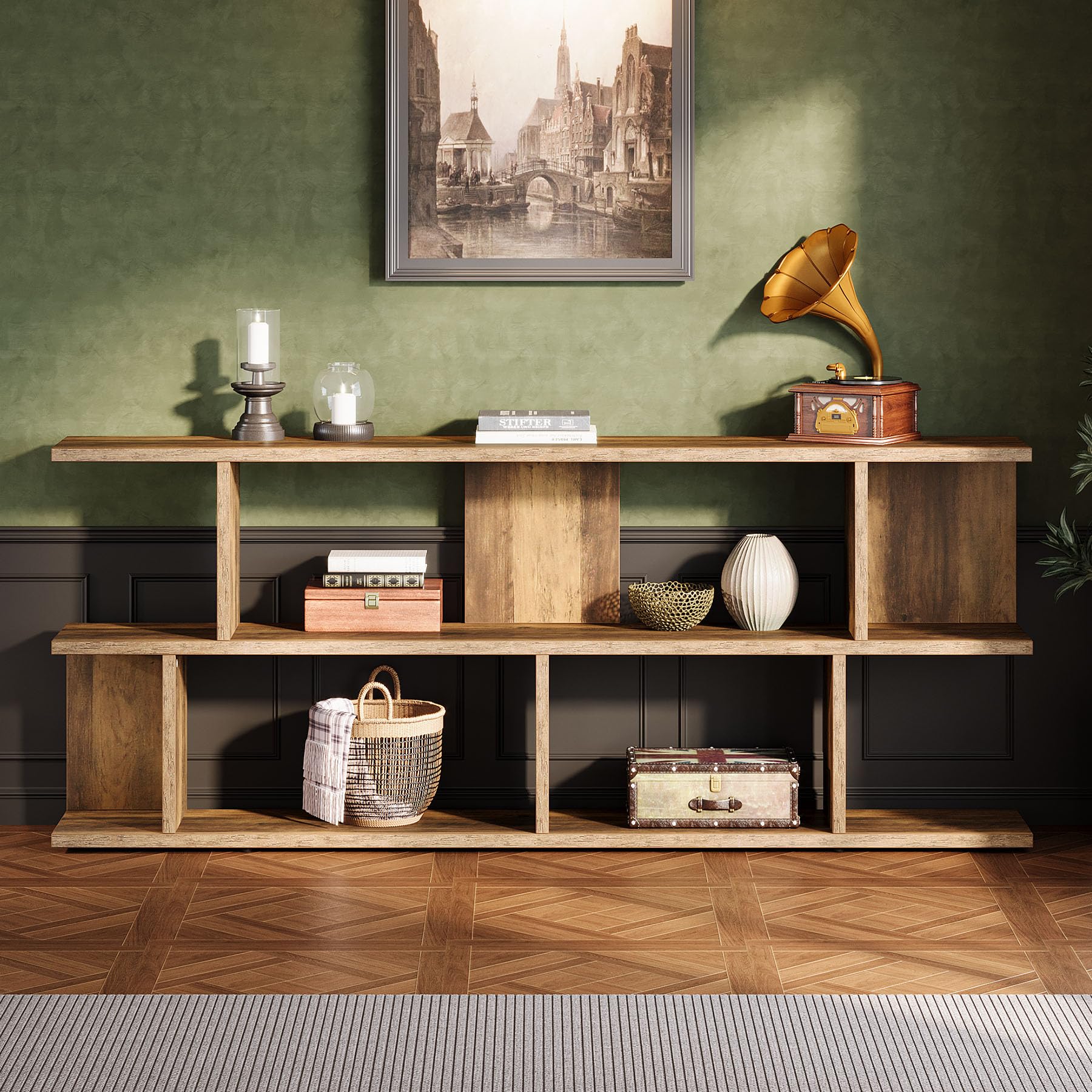 71 Inches Extra Long Sofa Table Behind Couch, 3-Tier Farmhouse Console Table, Long Foyer Table with Storage for Hallway, Entryway & Living Room