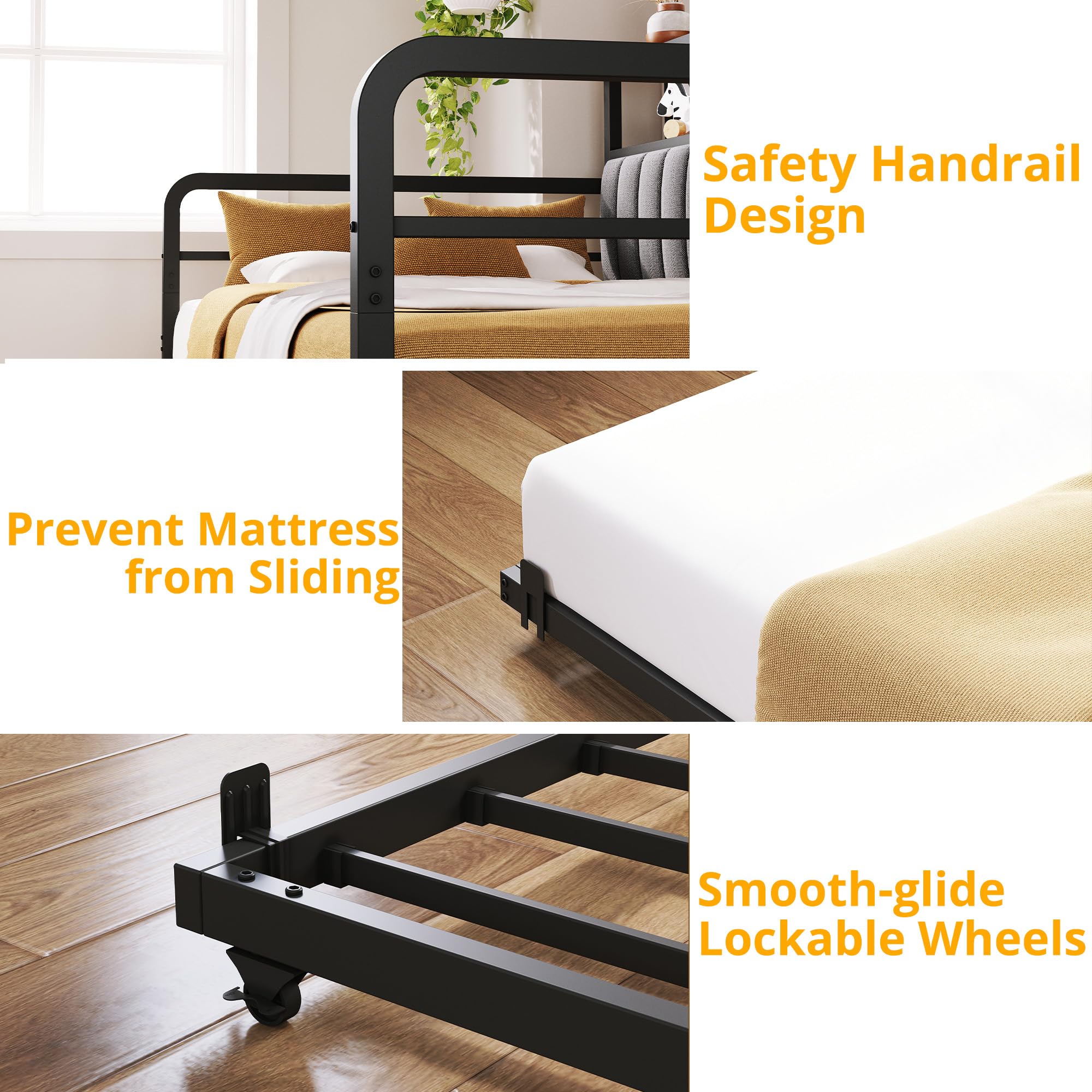 Twin Daybed with Trundle, LED Lights, Charging Station, 2-Tier Storage Shelves & Upholstered Headboard, Metal Frame, Bedroom