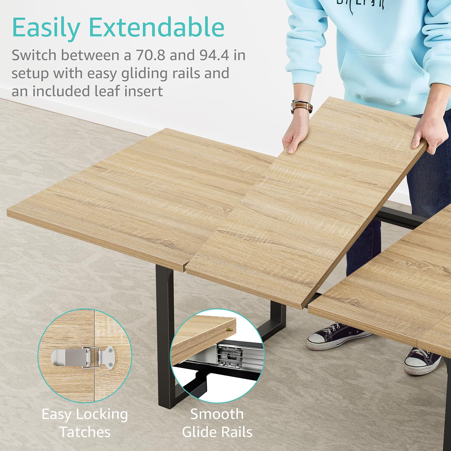Large Dining Table for 8 - to 10 Person 94I n Long Expandable Dinning Kitchen Room Tables for 6 or 8-10 People Seater Extendable