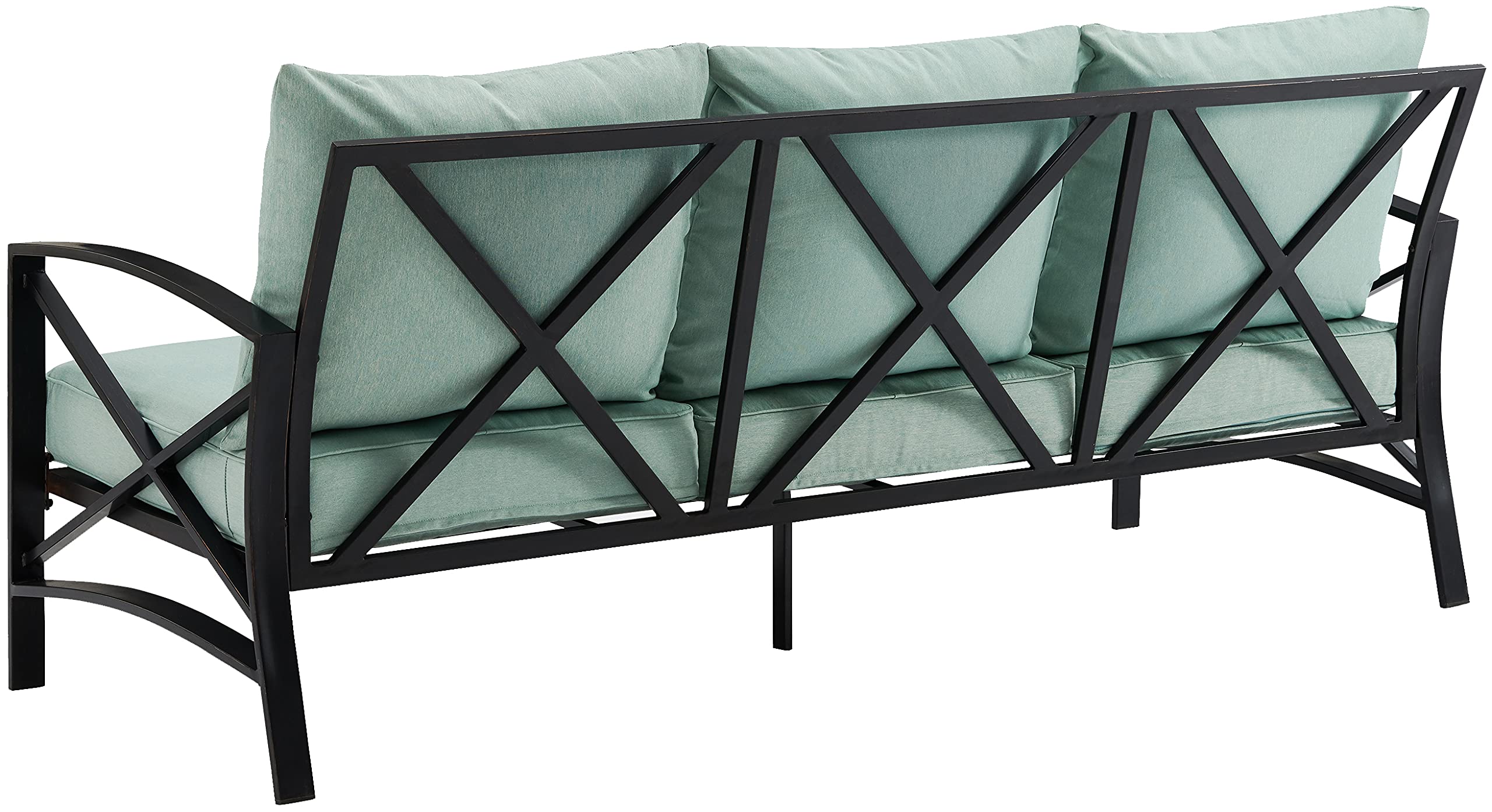 Kaplan Outdoor Sofa with Steel Frame, 3-Person Patio Couch for Porch, Deck, Backyard, Oiled Bronze with Mist Cushions