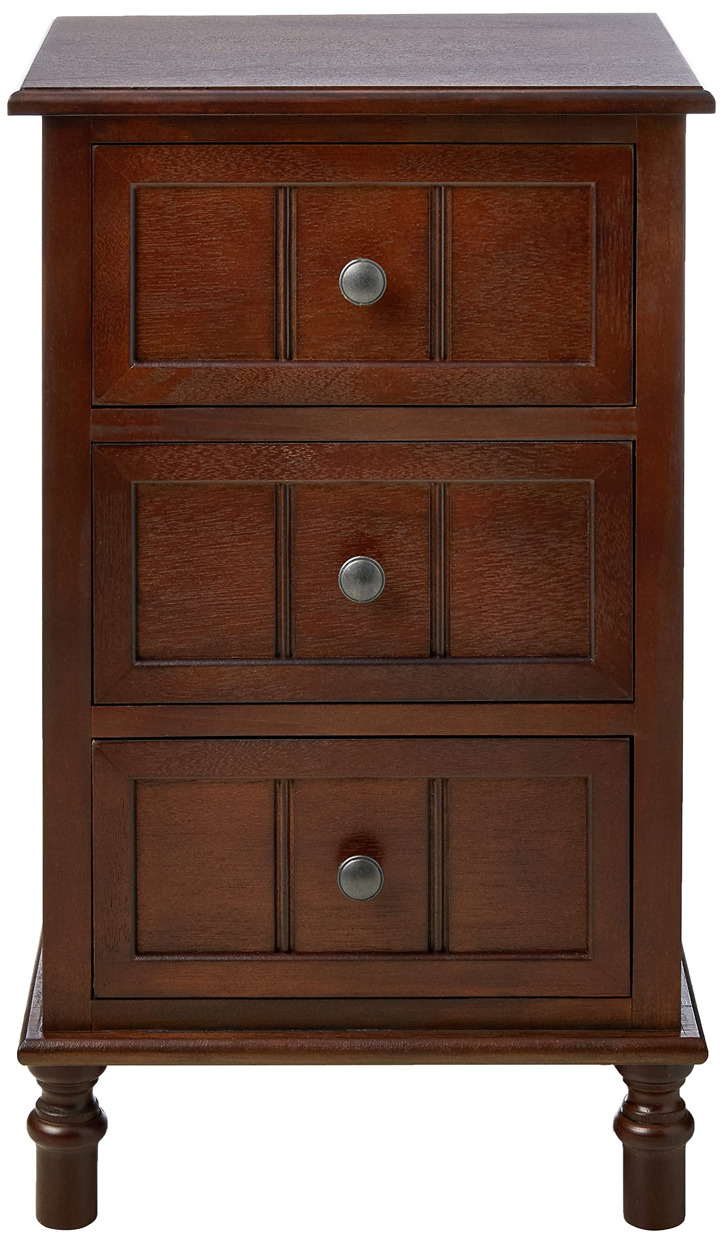 Simplify Three Drawer Wood Accent Cabinet Side Table, 11.8 in x 15.75 in x 26 in, Walnut