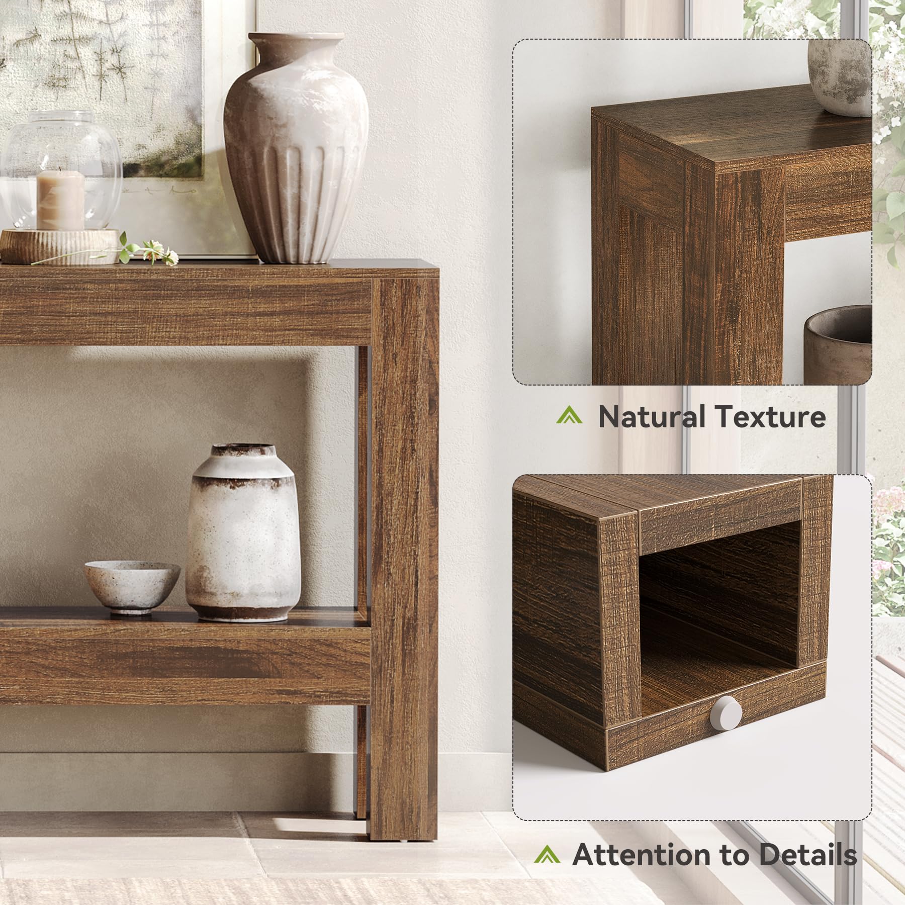 63-Inch Narrow Long Console Table for Living Room, Farmhouse Wood Entryway Table for Hallway, Sofa, Entry, Entrance, Foyer, Behind Couch with 2-Tier Shelves, Brown