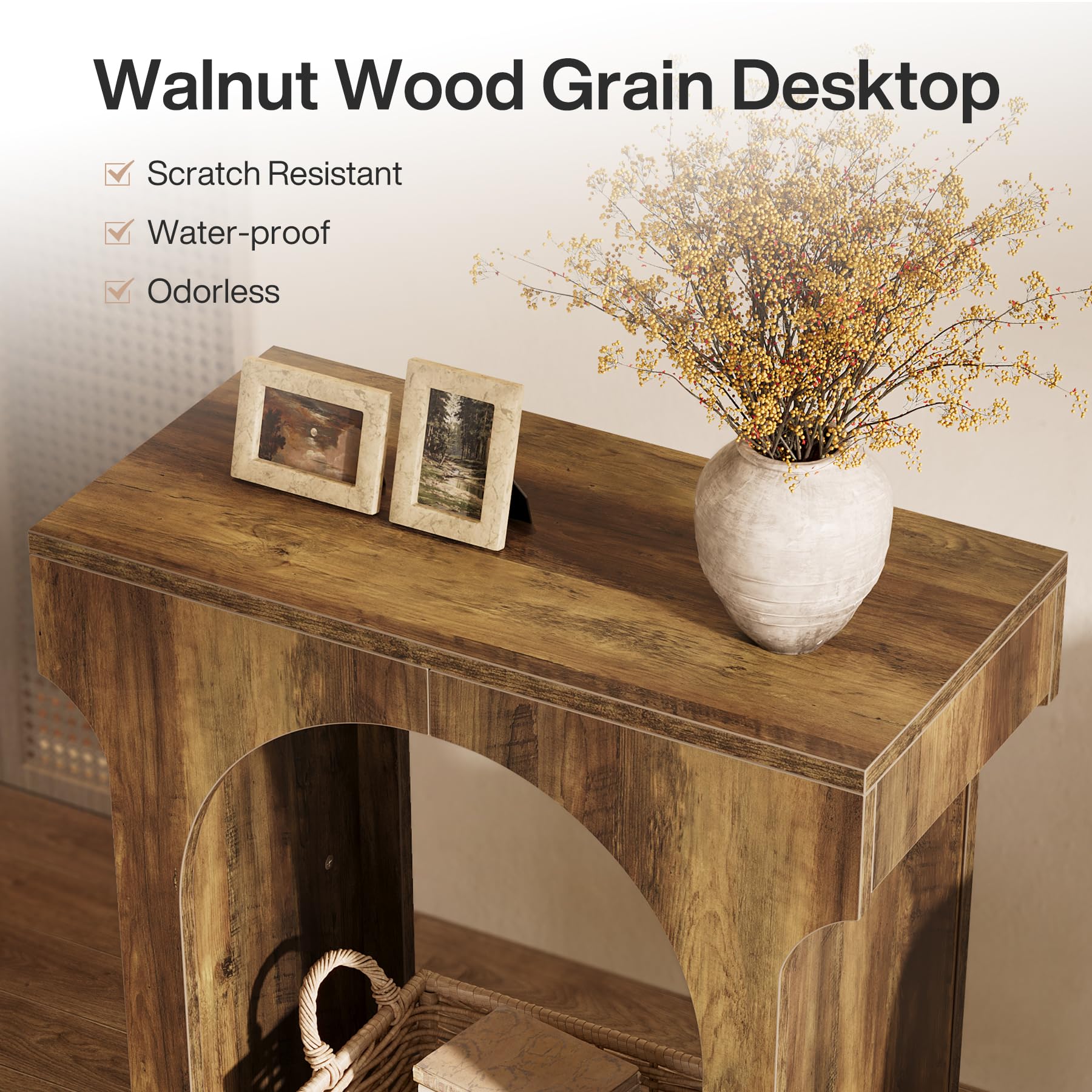 Wood End Table Set of 2, Side Table with Storage Space for Living Room, Narrow Nightstand for Bedroom, Rustic Brown