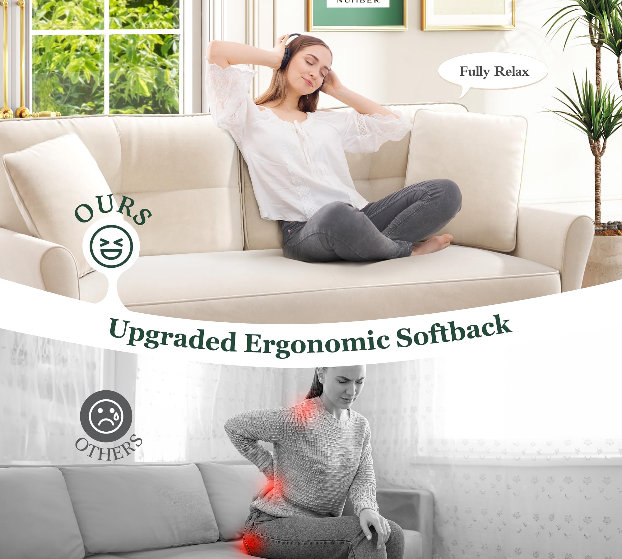 69" Small Sofa with 2 Pillows, Comfy Loveseat Couch with 700lb Capacity, Tool-Free Setup, Mini Couch for Living Room, Bedroom, White