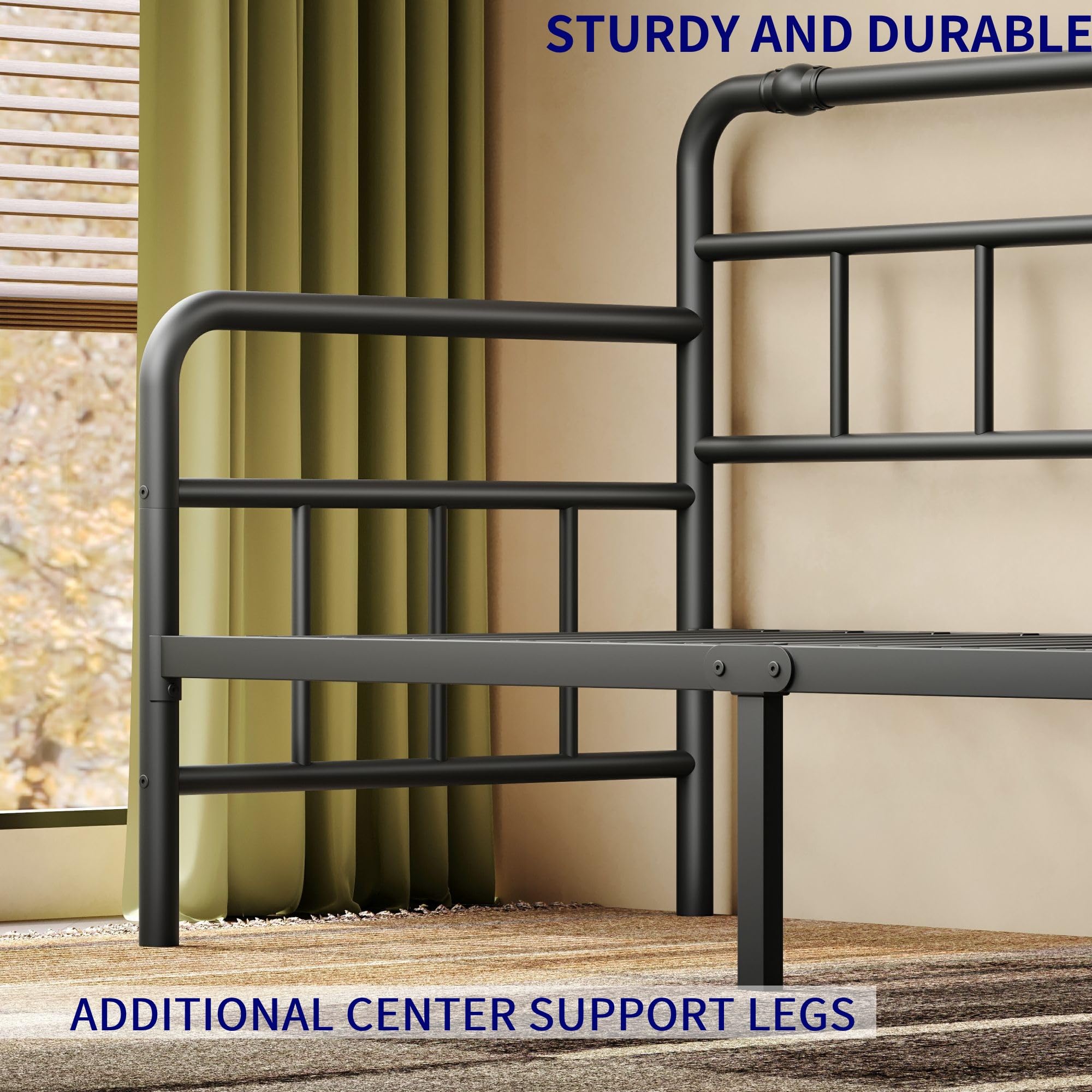 Twin Daybed Frame with Classic Headboard, Heavy-Duty Metal Sofa Bed with Steel Slats for Bedroom, Guest Room, Black