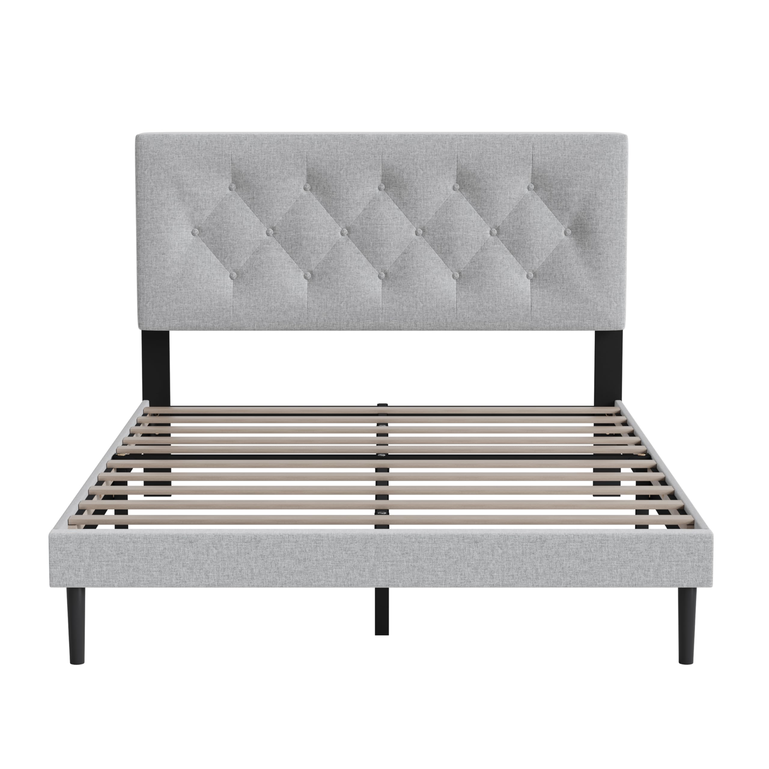 Full  with Fabric Button Upholstered Headboard and Wooden Slat Support, Sturdy Frame No Spring Mattress Required, Noiseless , Modern Bedroom