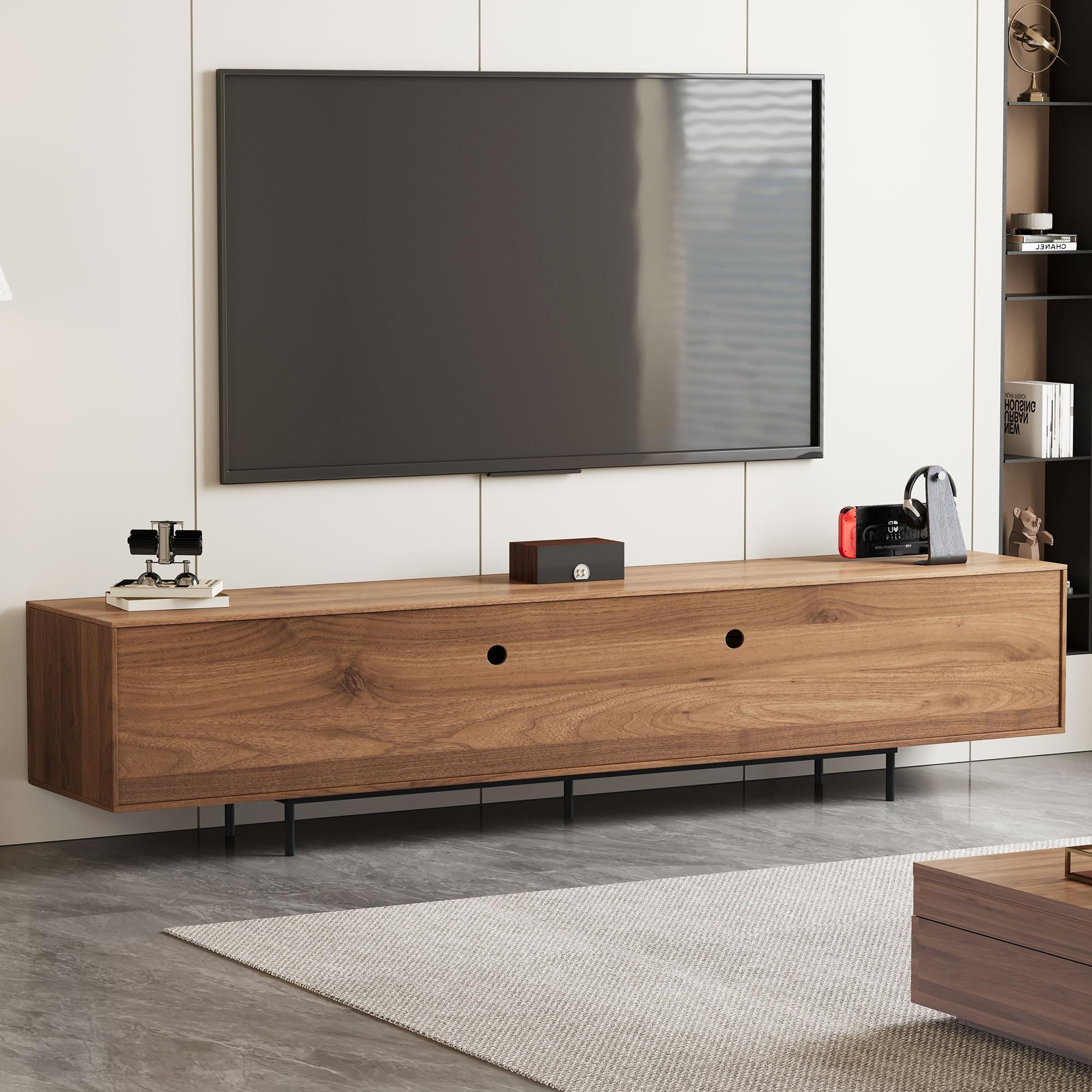 Modern Walnut TV Console for 70 Inch Screen – 70.87” Media Unit with Grille Doors and Drawers for Living Room & Bedroom