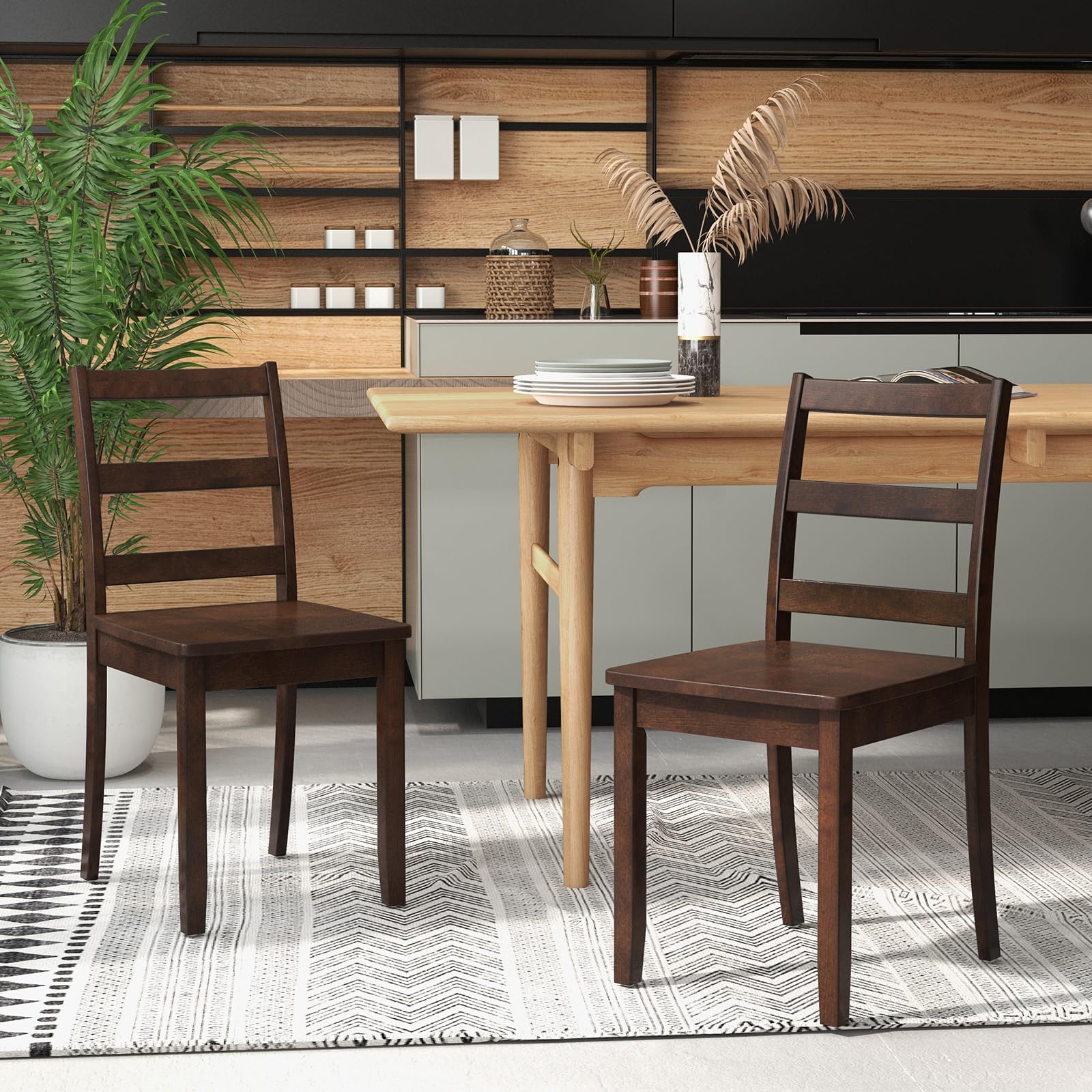 Wood Dining Chairs Set of 4 Walnut- Wooden Armless Kitchen Chairs with Solid Rubber Wood Legs, Non-Slip Foot Pads, Max Load 400 Lbs