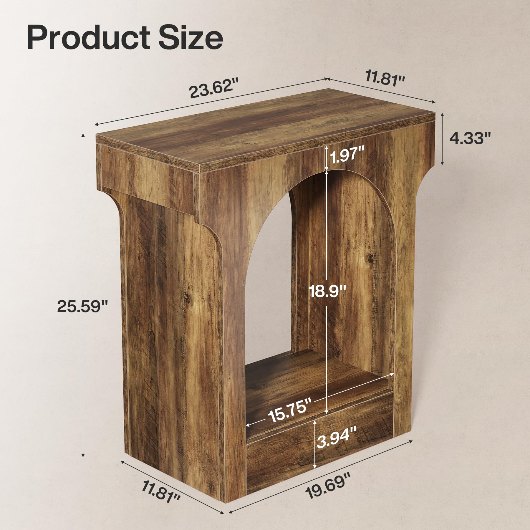 Wood End Table Set of 2, Side Table with Storage Space for Living Room, Narrow Nightstand for Bedroom, Rustic Brown