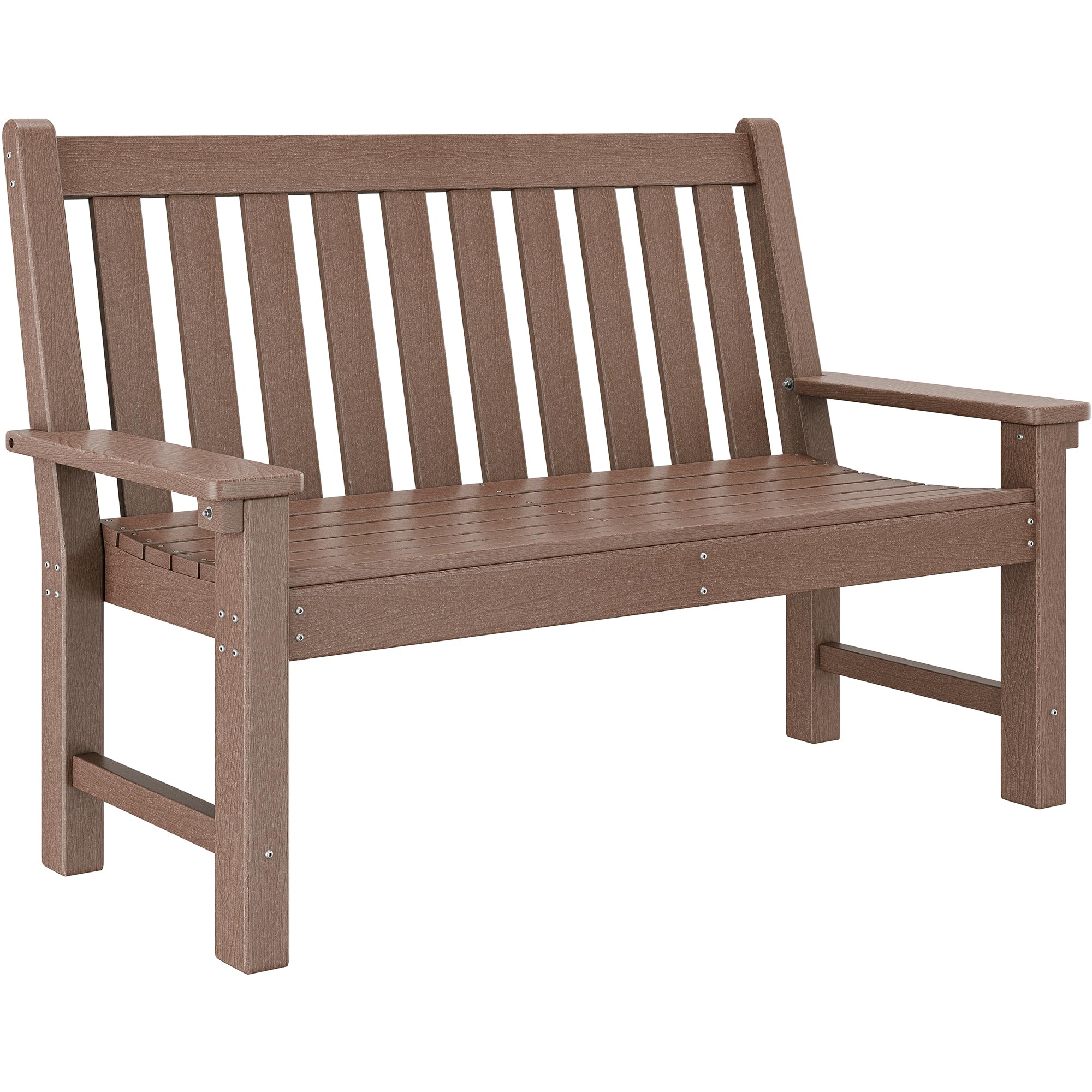HDPE Garden Bench, All-Weather Outdoor Bench for 2-3 Persons, 661 lbs Capacity, Fade & Rot Resistant for Patio, Park, Porch, Brown