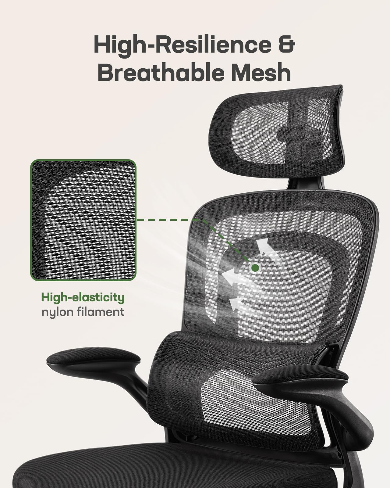 Ergonomic Office Chair with Adjustable Lumbar Support, High Back Desk Chair with 2D Headrest & Flip-Up Armrests Gaming Computer Task Chair Tilt Function Black