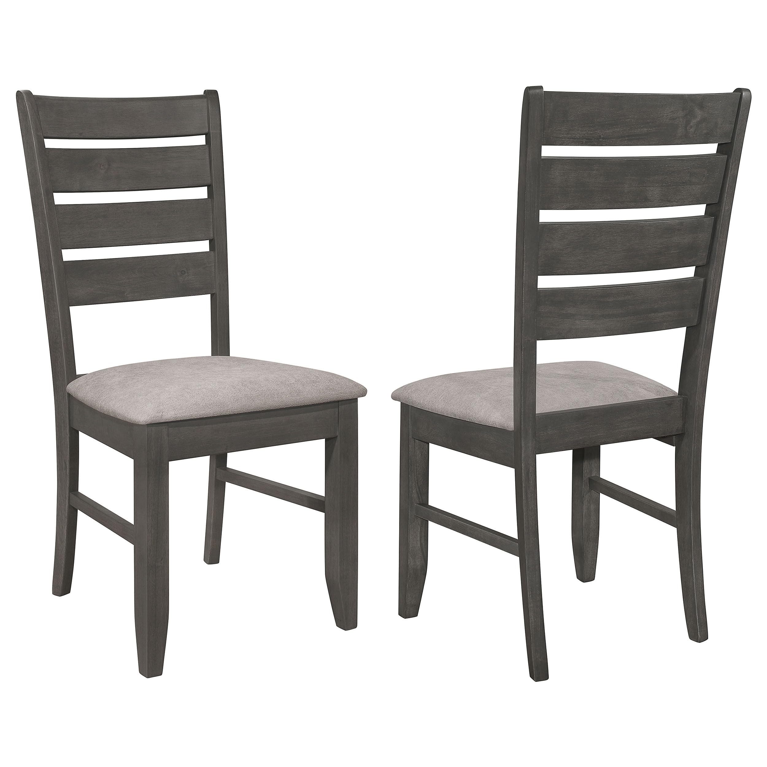 Wood Dining Side Chairs - Transitional Style, Ladder Back, Padded Fabric Seats - Dining Room, Kitchen - Set of 2 - Dark Grey - 102722GRY