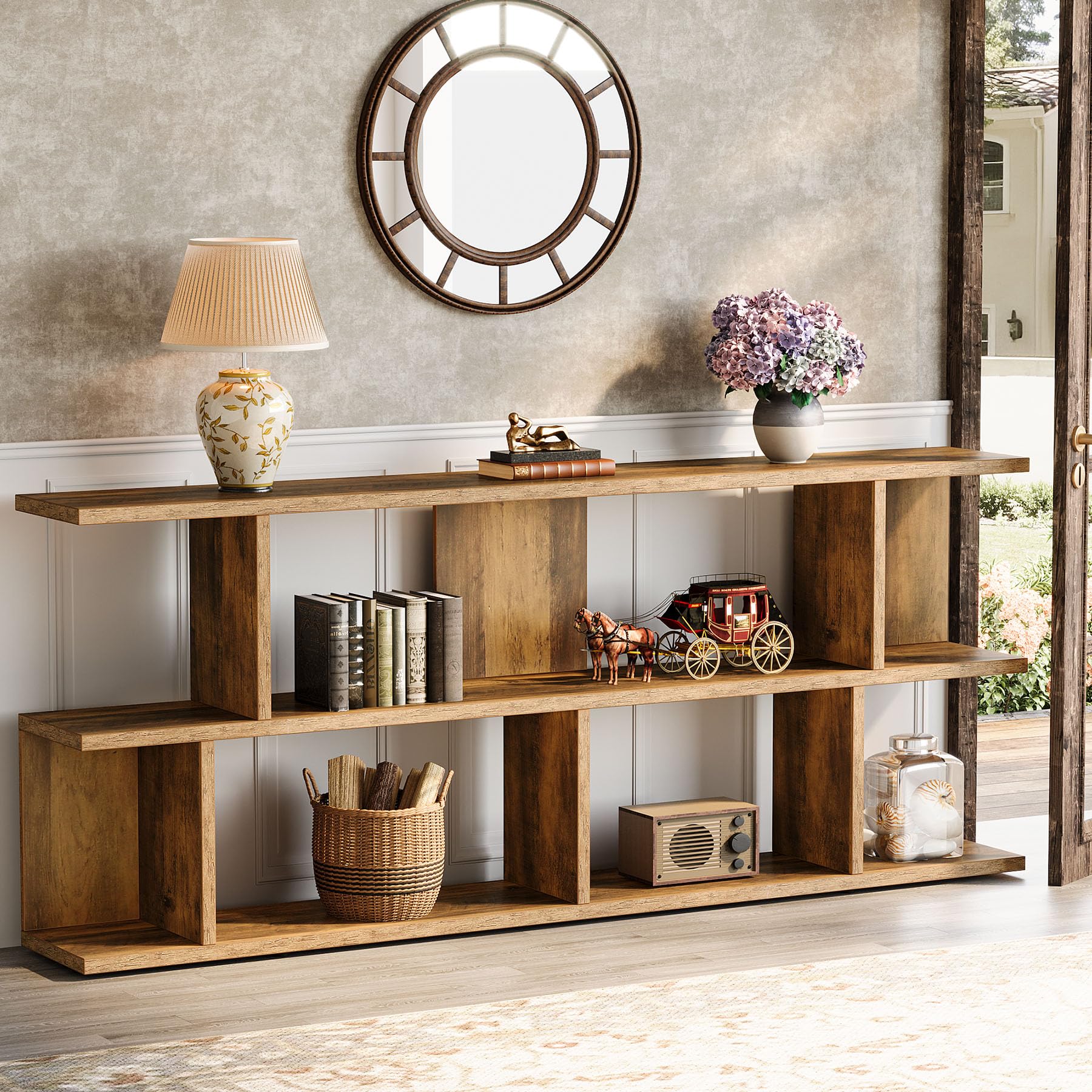 71 Inches Extra Long Sofa Table Behind Couch, 3-Tier Farmhouse Console Table, Long Foyer Table with Storage for Hallway, Entryway & Living Room