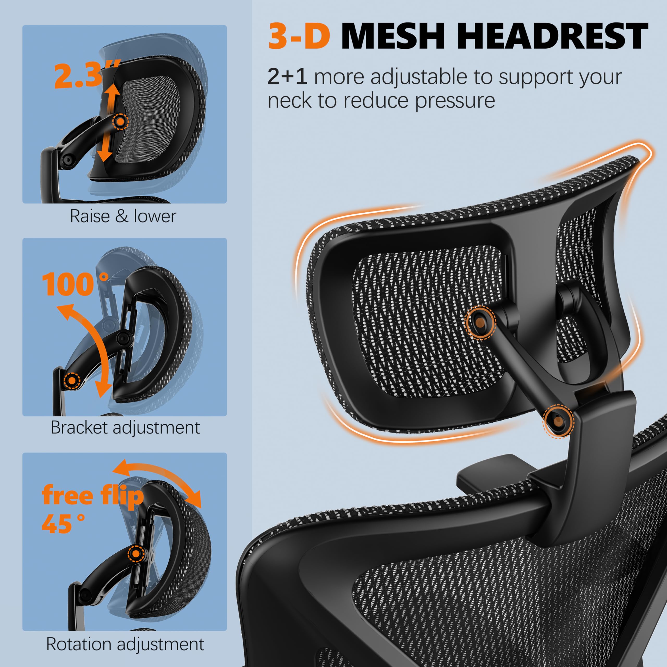 Ergonomic Office Chair with Adjustable Lumbar Support, 3D Armrests & Headrest, 135° Reclining Chair with Footrest & Large Steel Base,300LBS Swivel Desk Chair(GYMN01)