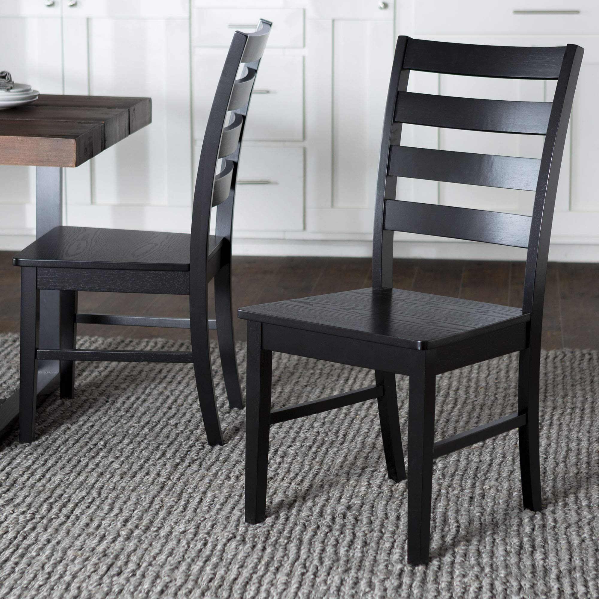 Modern Farmhouse Wood Armless Dining Room Chairs Kitchen, Set Of 2, Black