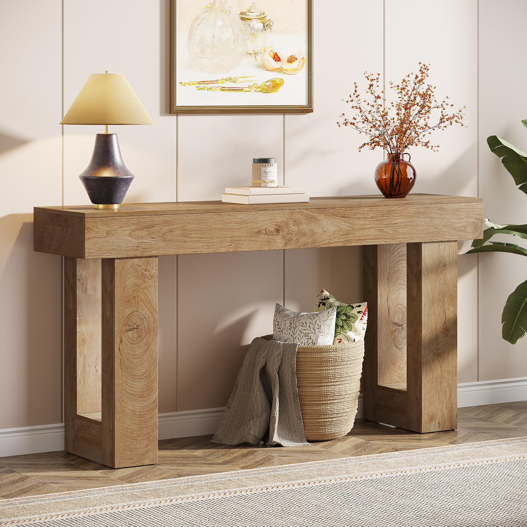 63-Inch Long Console Table, Wooden Rectangular Sofa Table Behind The Couch, Farmhouse Entryway Table for Entrance, Hallway, Living Room (Natural)