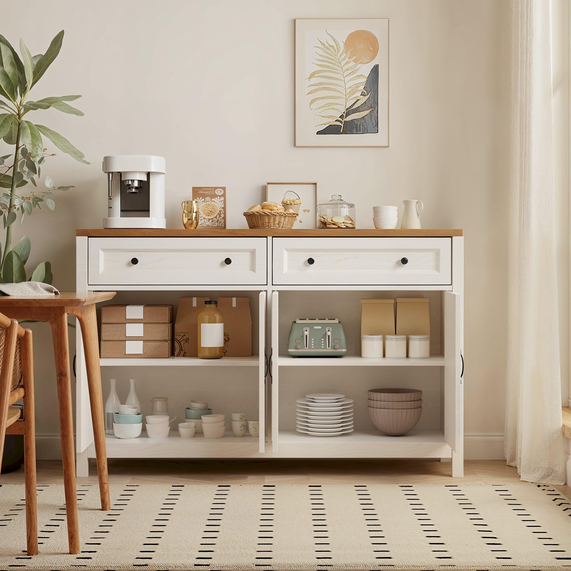 Farmhouse Kitchen Sideboard Buffet Cabinet with Storage, Wood Coffee Bar and Storage Sideboard with Drawers and Doors for Kitchen, Dining