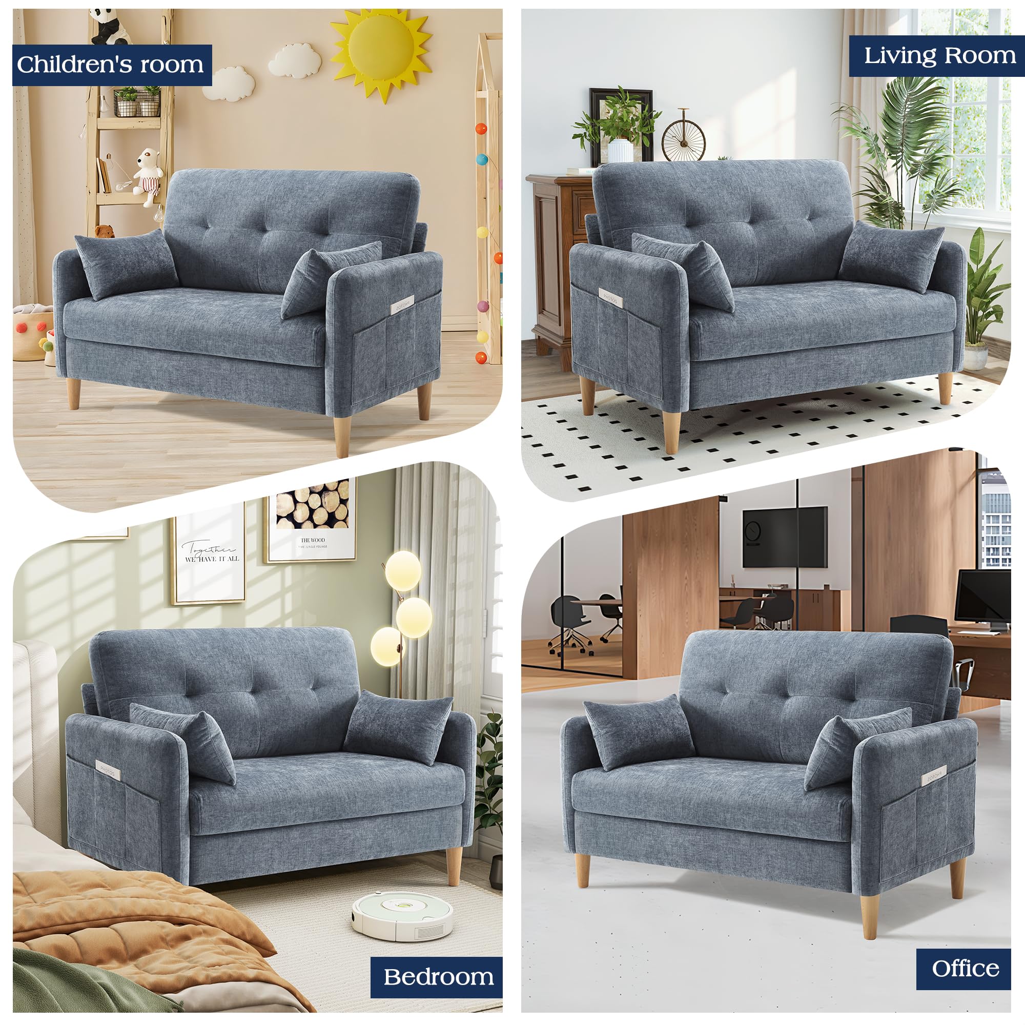 47” Loveseat Sofa, Small Comfy Chenille Couch for Living Room & Bedroom, Removable Cushion Cover with Throw Pillow, Perfect for Small Spaces