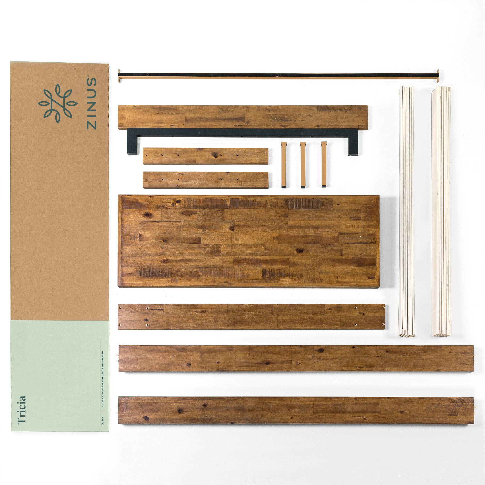 Tricia Wood Platform Bed Frame with Adjustable Headboard, Wood Slat Support with No Box Spring Needed, Easy Assembly, King